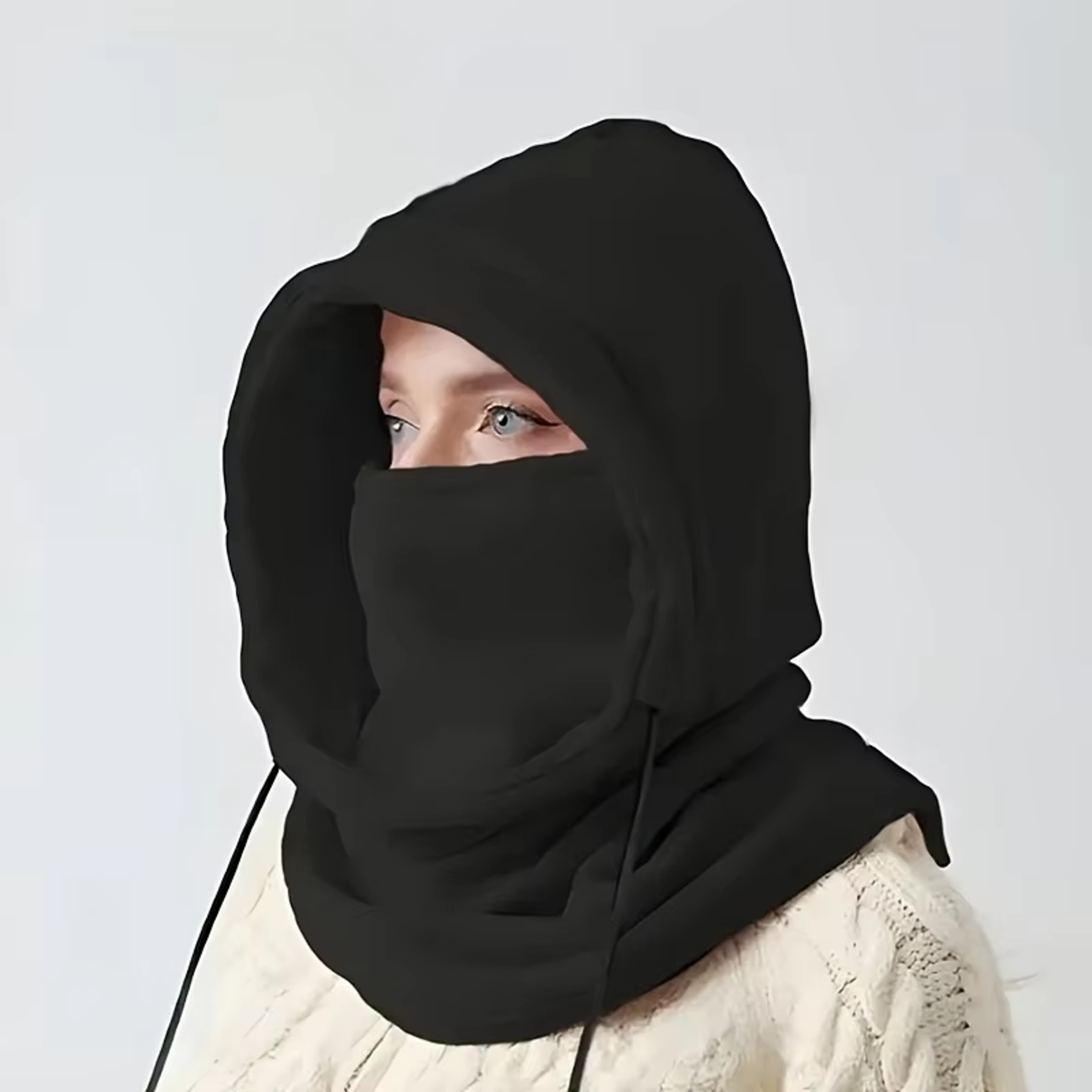 Motorcycle Riding Unisex Winter Balaclava Knit Hood, Windproof Mask with Drawstring, Warm Knitted Cap for Cold Weather – view 7
