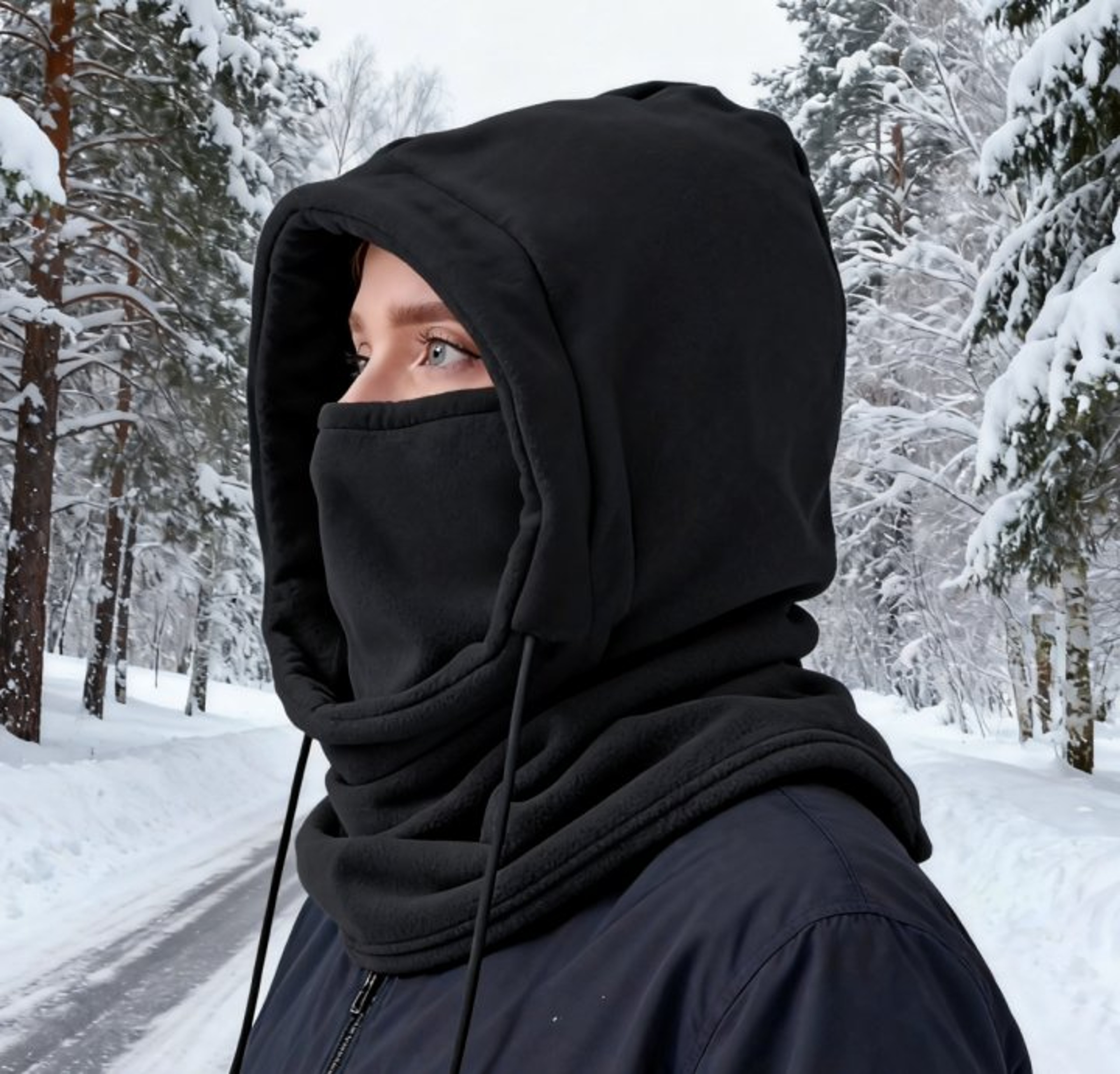 Motorcycle Riding Unisex Winter Balaclava Knit Hood, Windproof Mask with Drawstring, Warm Knitted Cap for Cold Weather – view 3