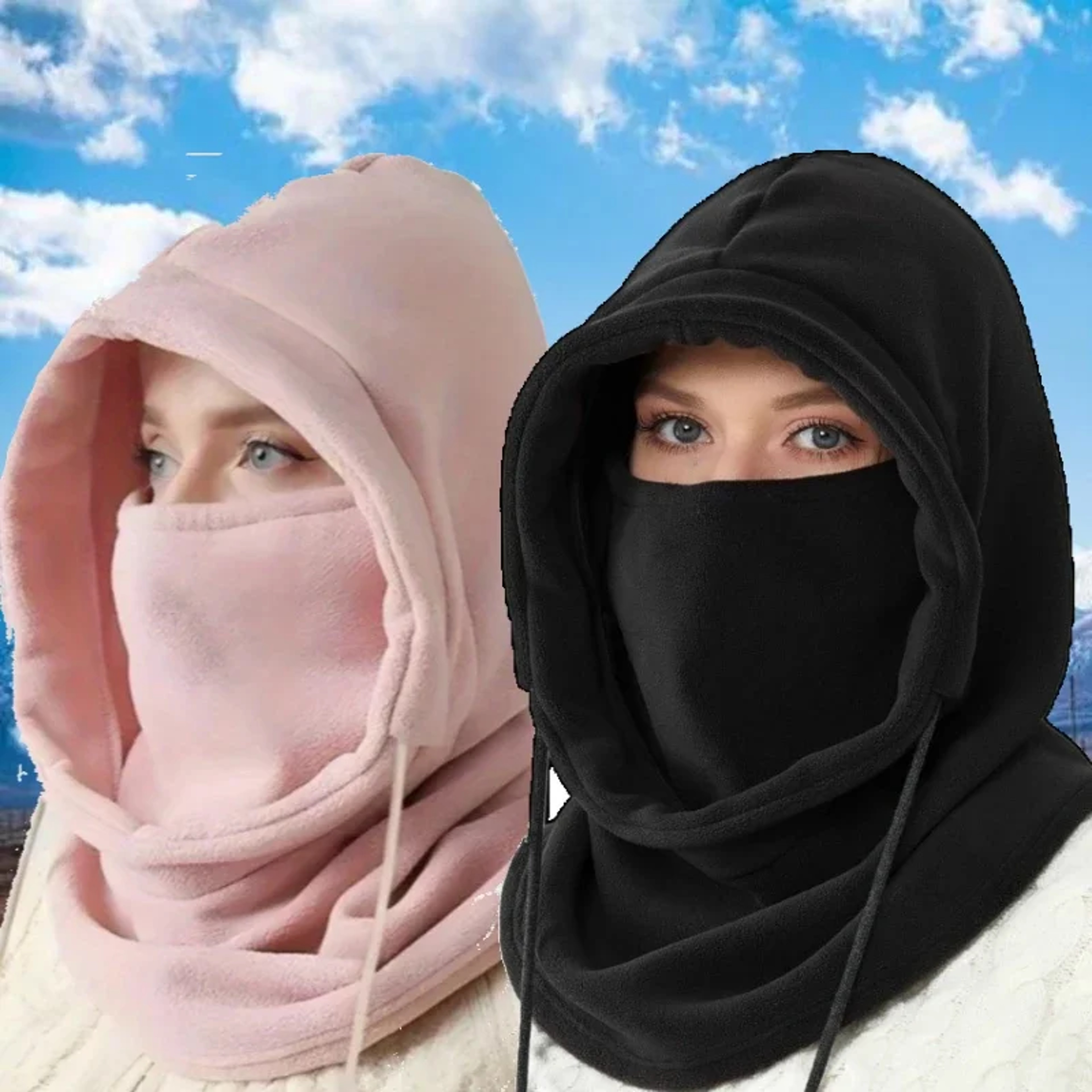 Winter Balaclava Hooded Scarf  Warm Neck Gaiter For Skiing Cycling Outdoor Activities  Black Pink K 0
