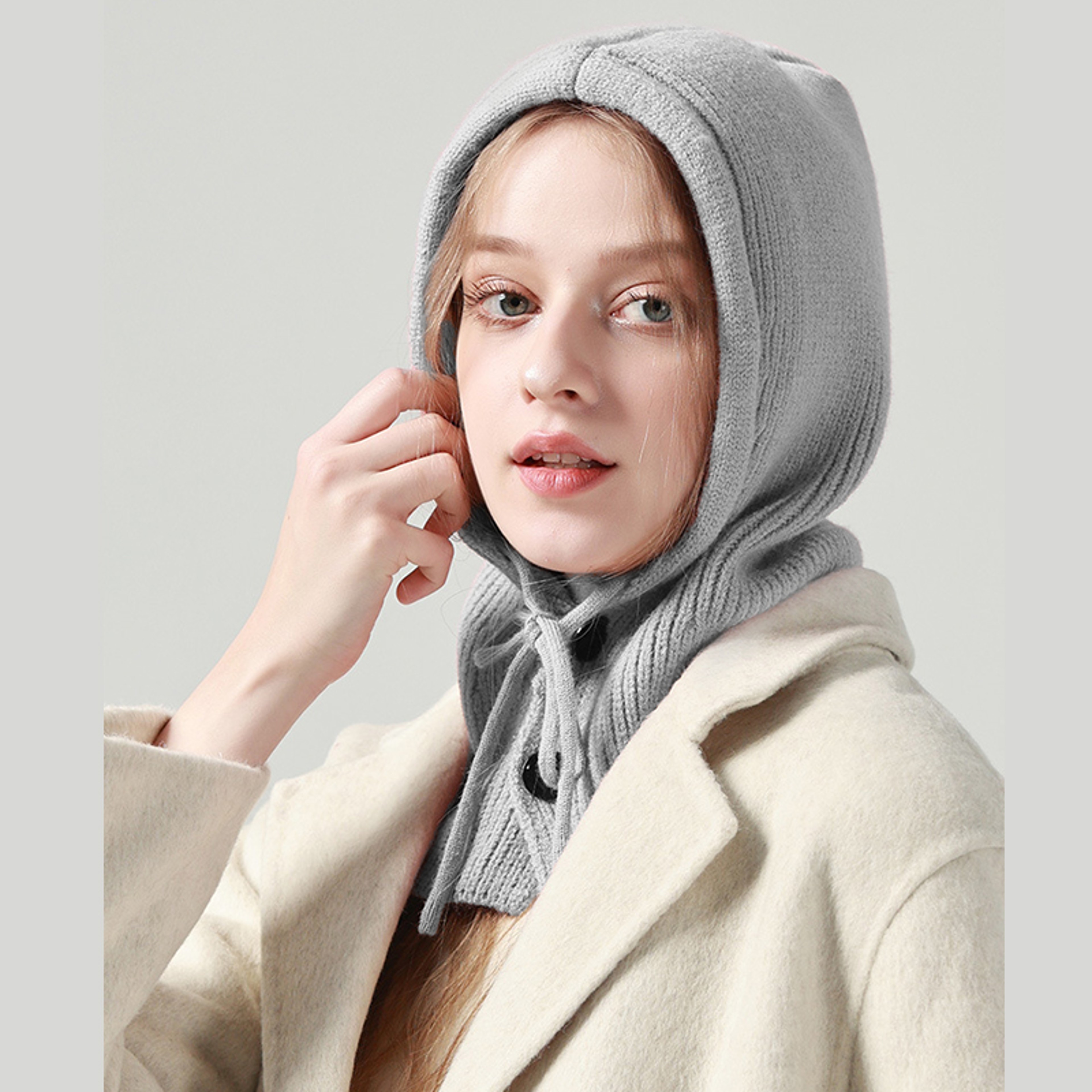 Winter Fashion Hats Wool Knitted Scarf Set Balaclava Hooded Caps Neck Warmer Shawl Gothic Beanies P 3