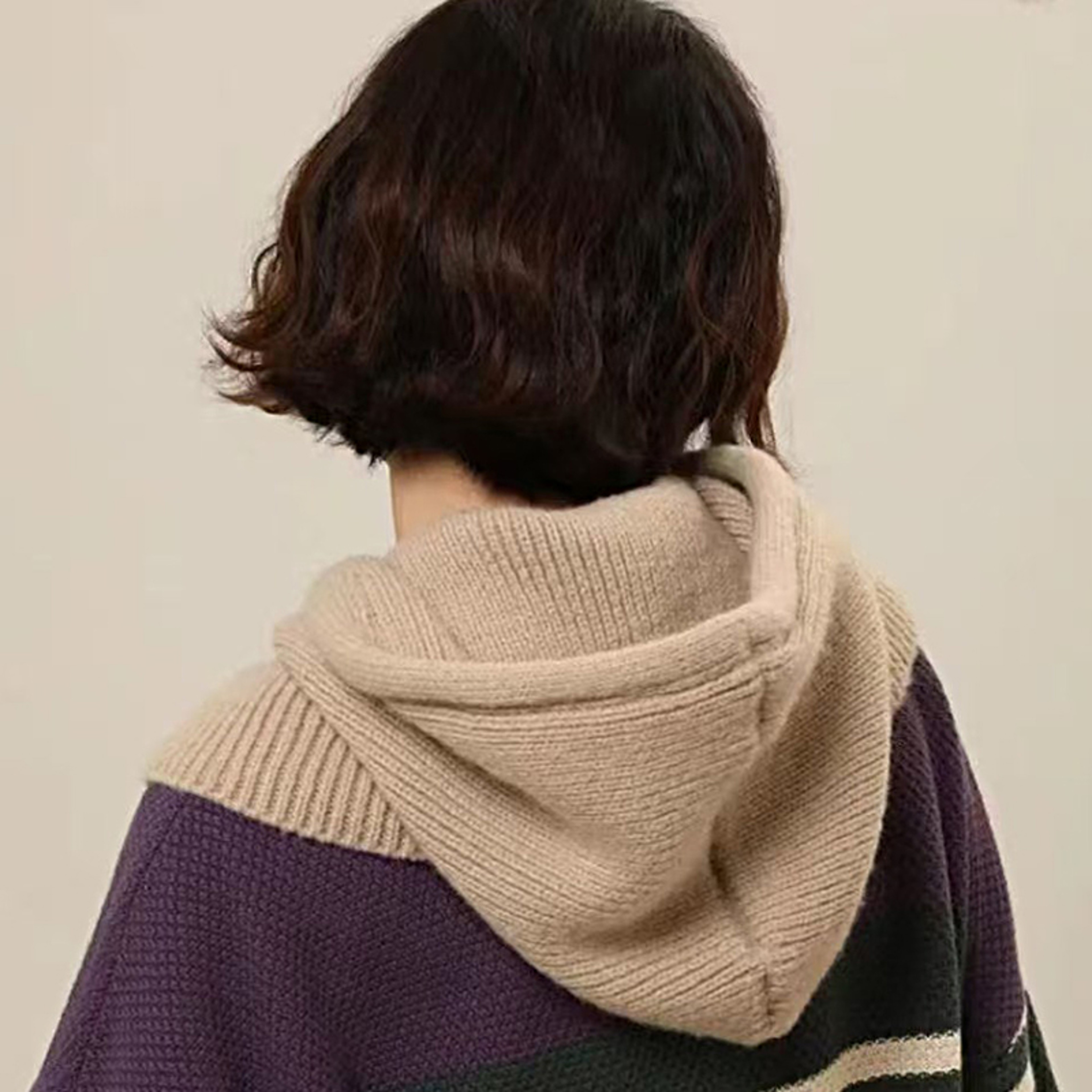 Winter Fashion Hats Wool Knitted Scarf Set Balaclava Hooded Caps Neck Warmer Shawl Gothic Beanies P 5