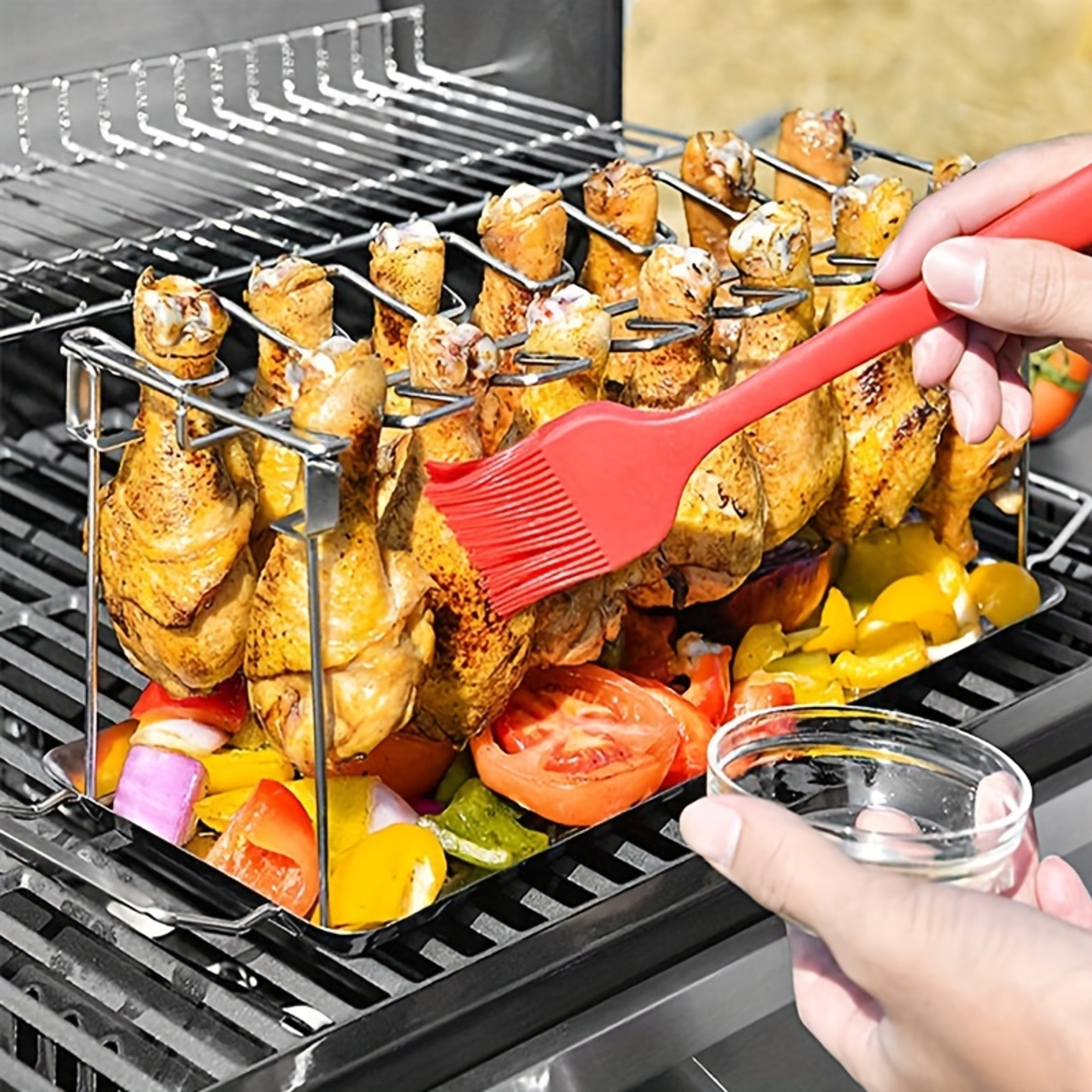 Stainless Steel BBQ Cooking Rack Non-Stick Barbecue Drumstick Grill Oven Roaster Stand – view 1
