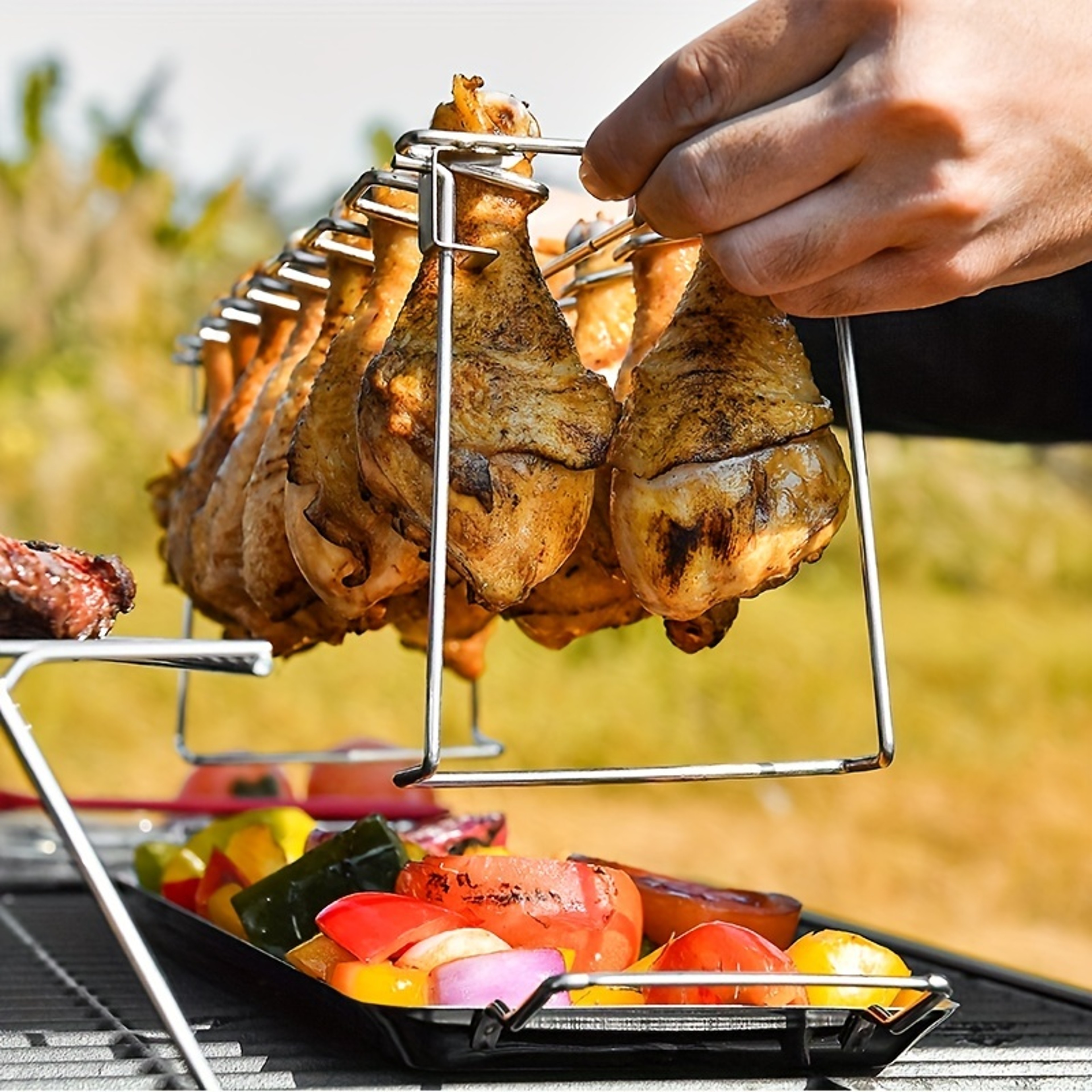 Stainless Steel BBQ Cooking Rack Non-Stick Barbecue Drumstick Grill Oven Roaster Stand – view 2