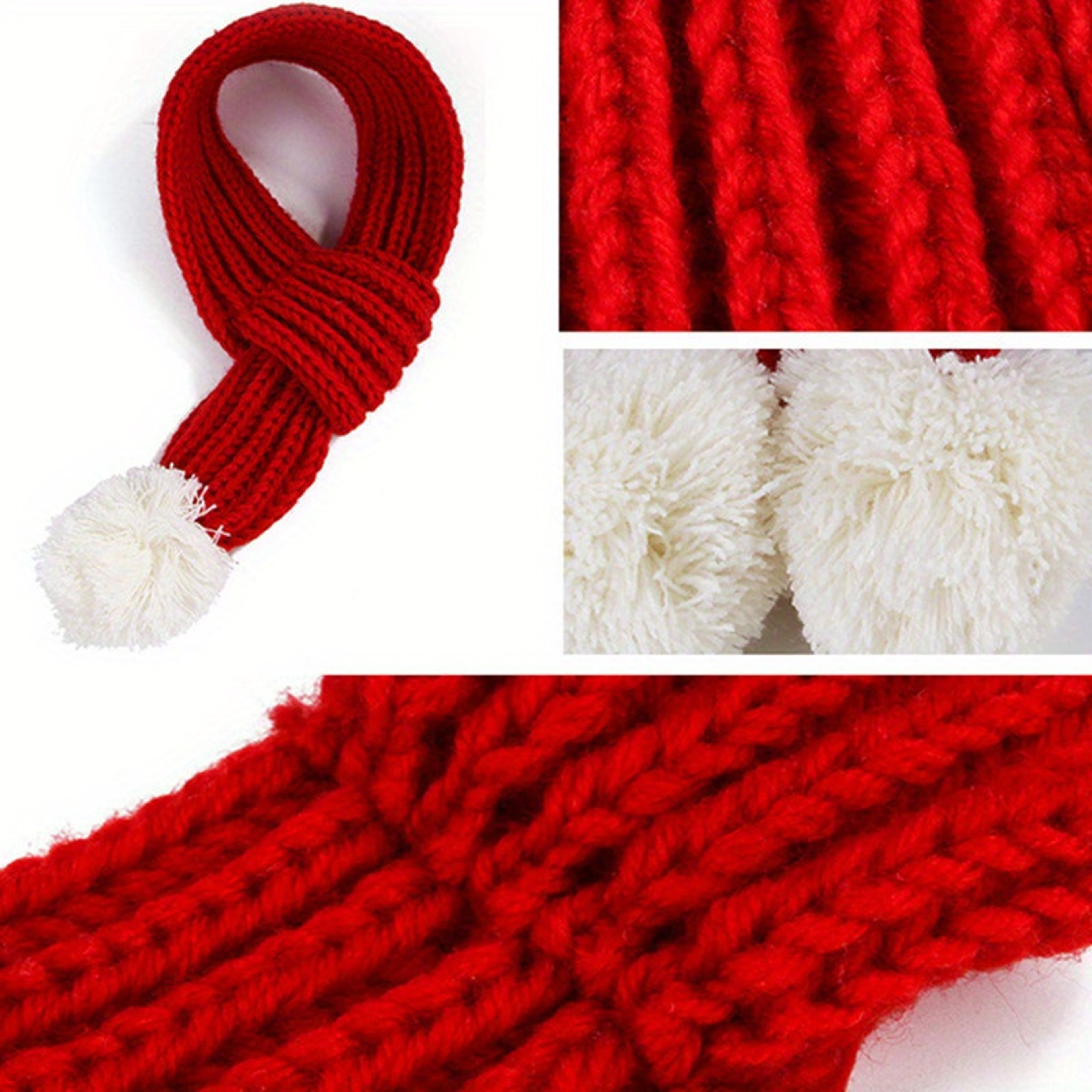 Red Knit Scarves With Pompom, Dog Knitted Scarf, Neck Warmer Bandana Christmas Festival Party Pet Puppy Cat Decor Access – view 3