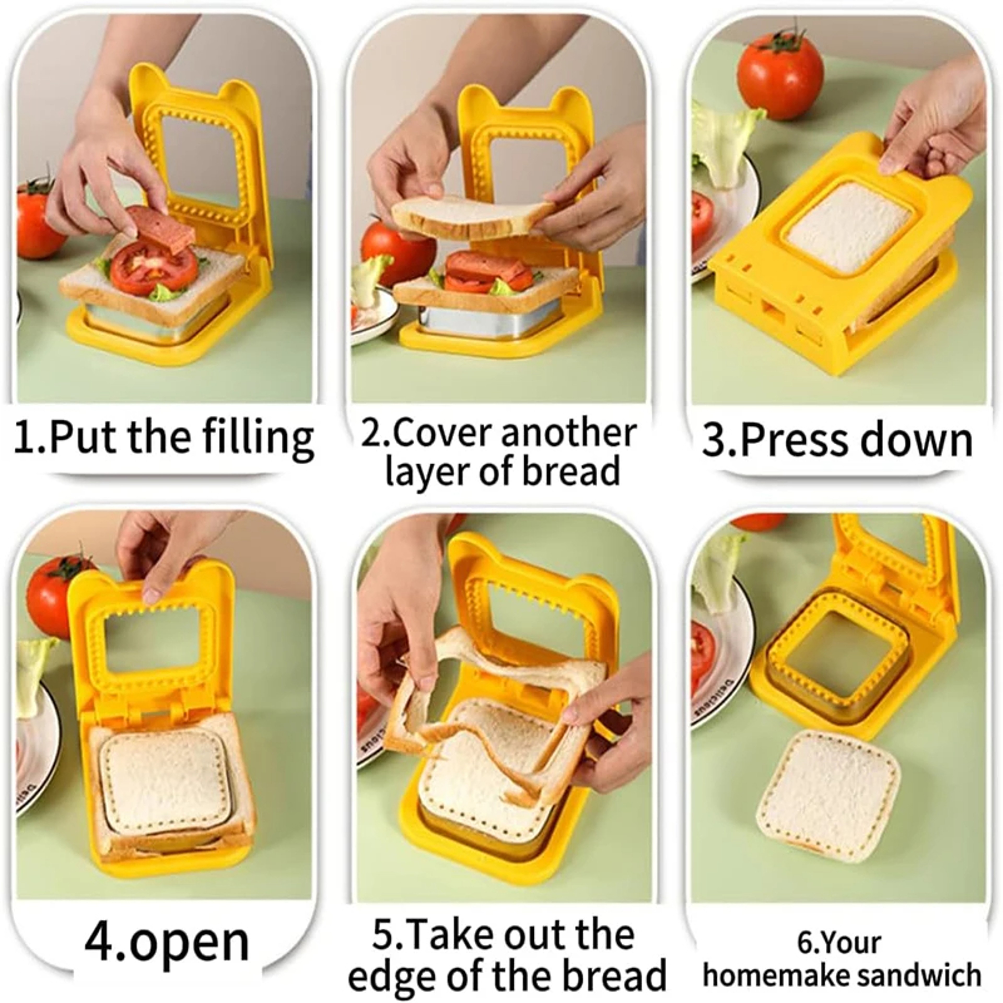 Flip Sandwich Cutter and Sealer, Circular Stainless Steel Lunch Mold for Kids, Bread Toast Cutting Tool – view 5