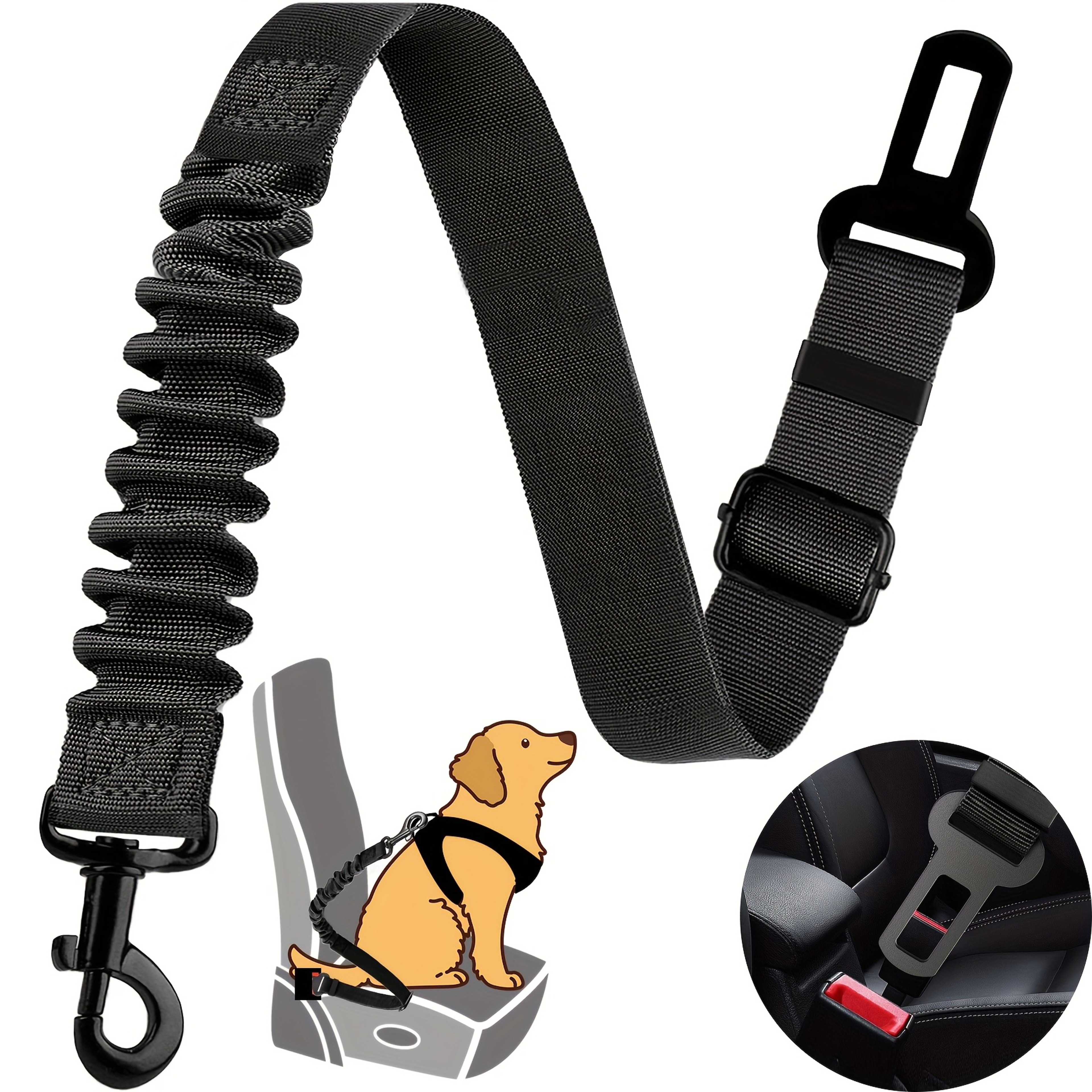 Elastic Nylon Retractable Safety Restraint - Adjustable Dog Seat Belt Harness with Secure Clasps for All Dog Sizes – view 7