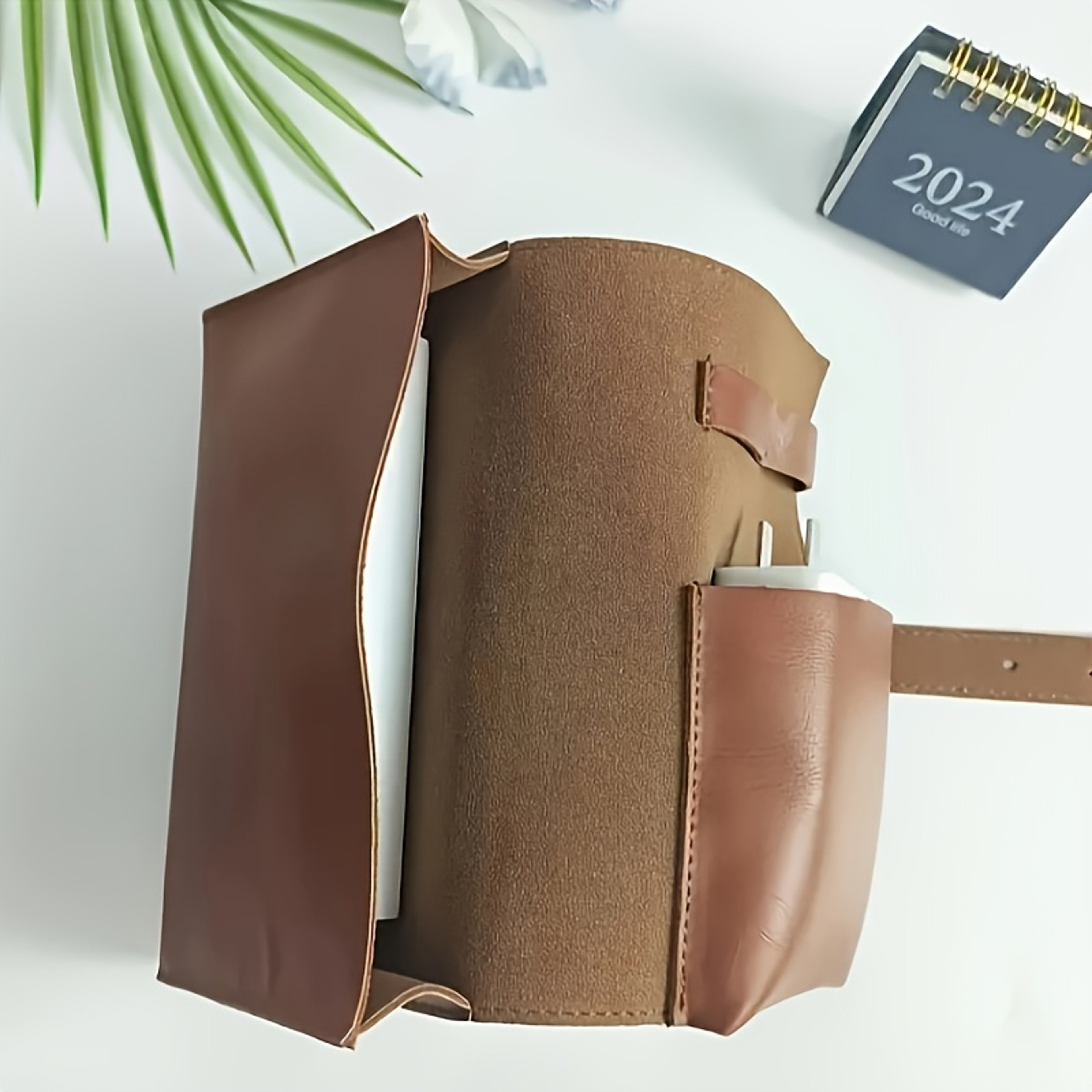 ortable Leather Tech Accessories Case with Multi-Compartment Organizer for Cables, Chargers, Pens - Durable Travel – view 4