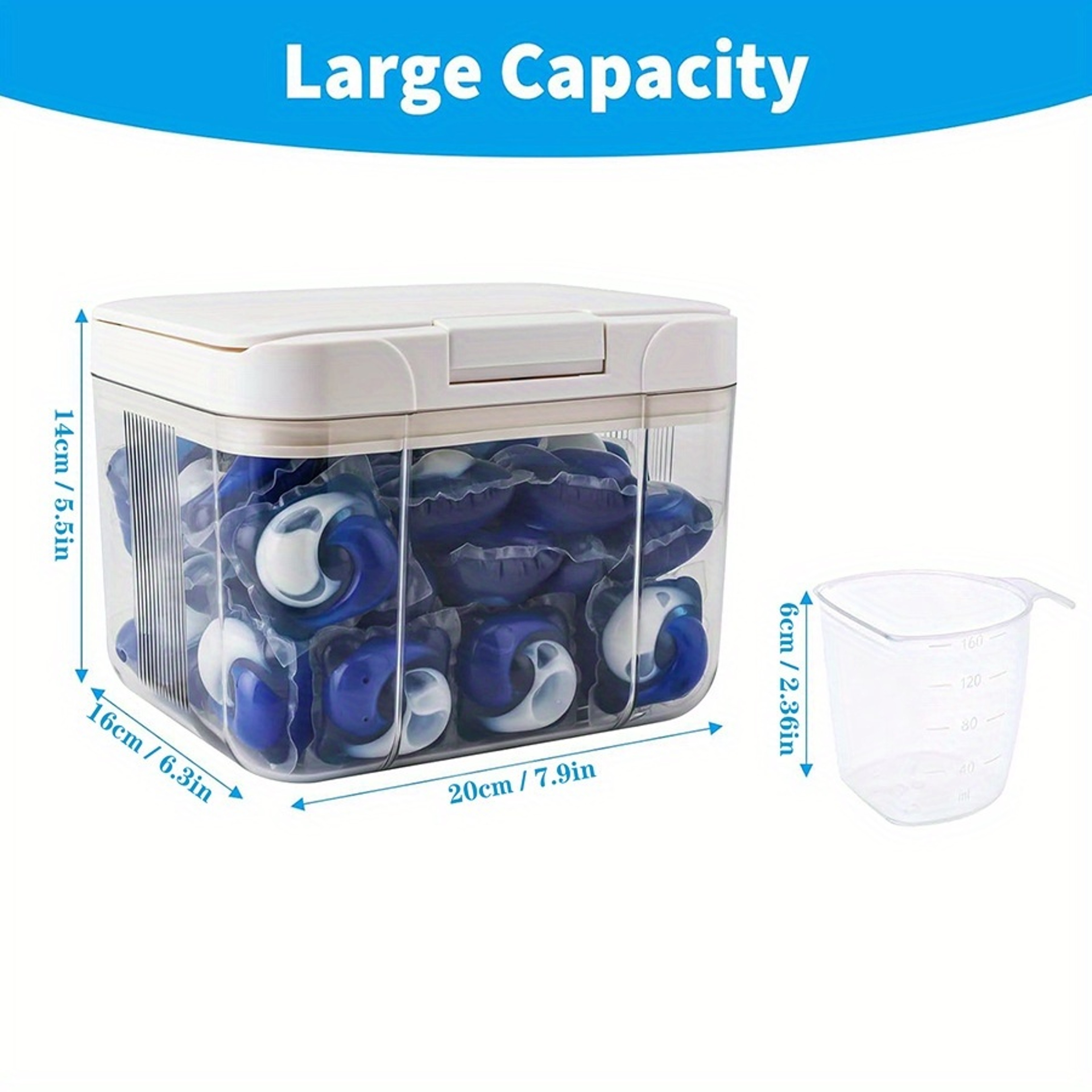 Pod Storage Container, Laundry Pod Holder Compatible with Tide, Powder Containers with Pop up Lid and Scoop Organizer – view 5