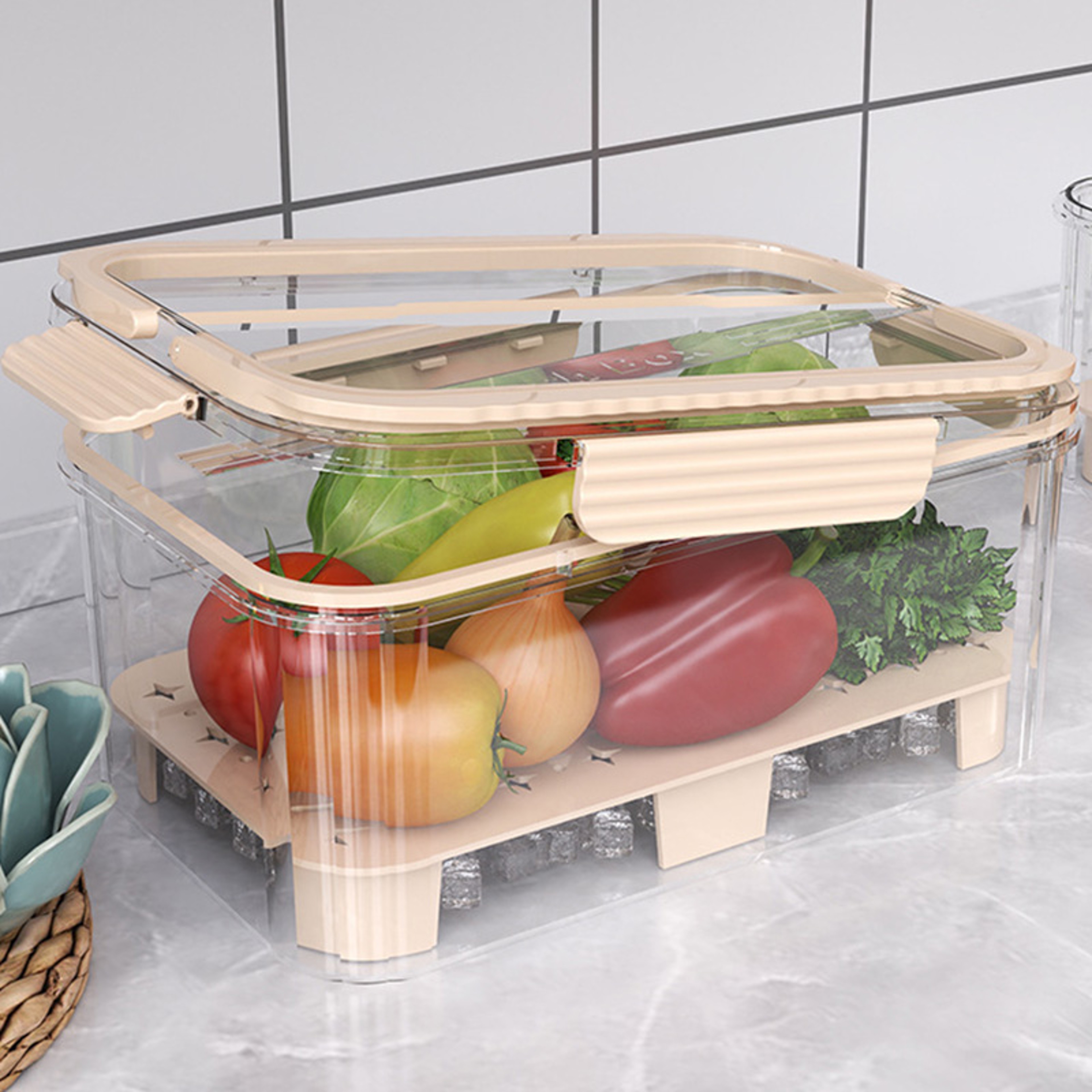 Sealed Storage Box For Fruit Portable Handheld Food Preservation Box Kitchen Organizer For Picnic C 2