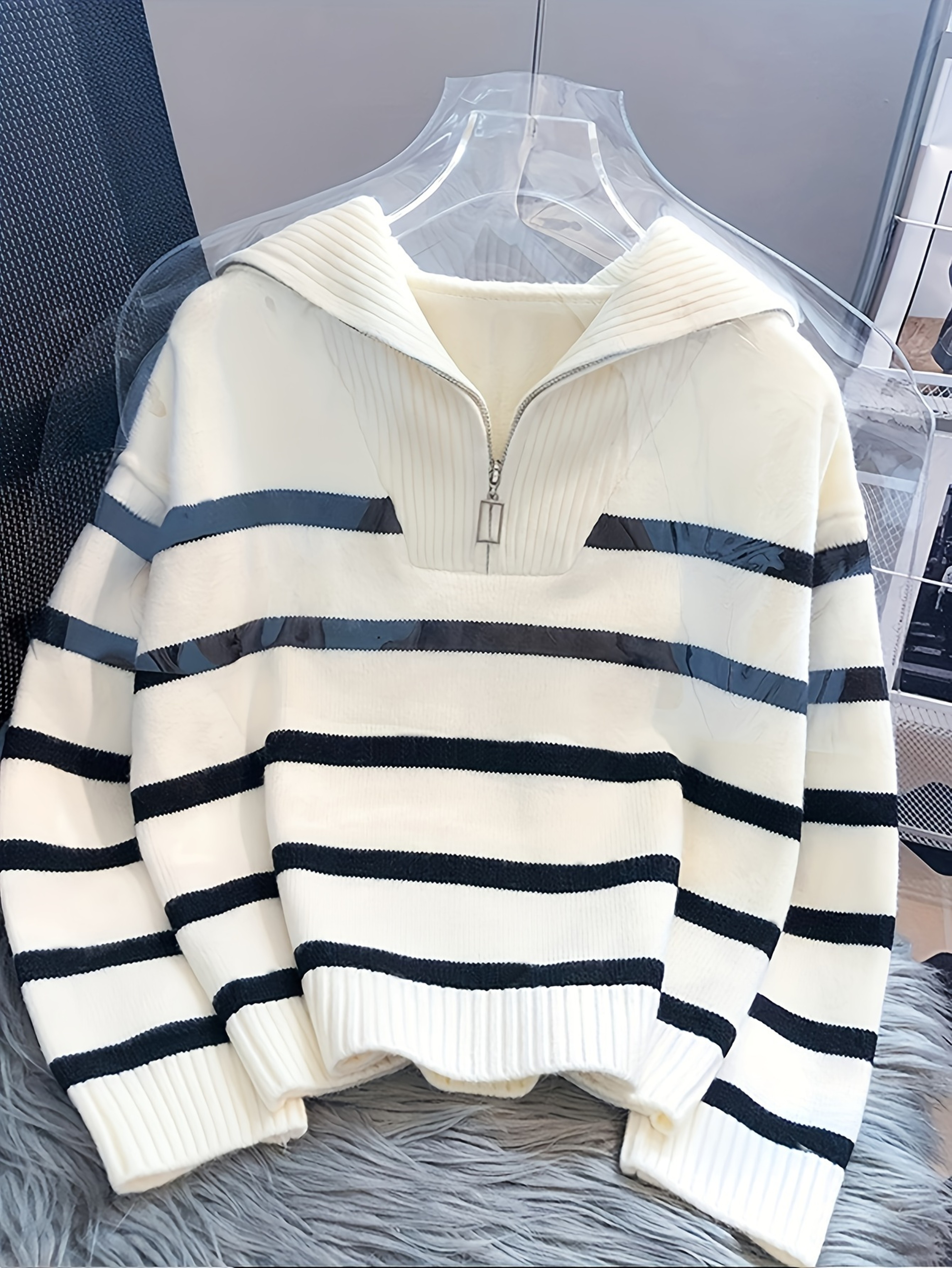 Thickened Zipper Striped Undershirt Short Pullover, Autumn and Winter New Fashion Woman Sweater Top Women's Clothing – view 4