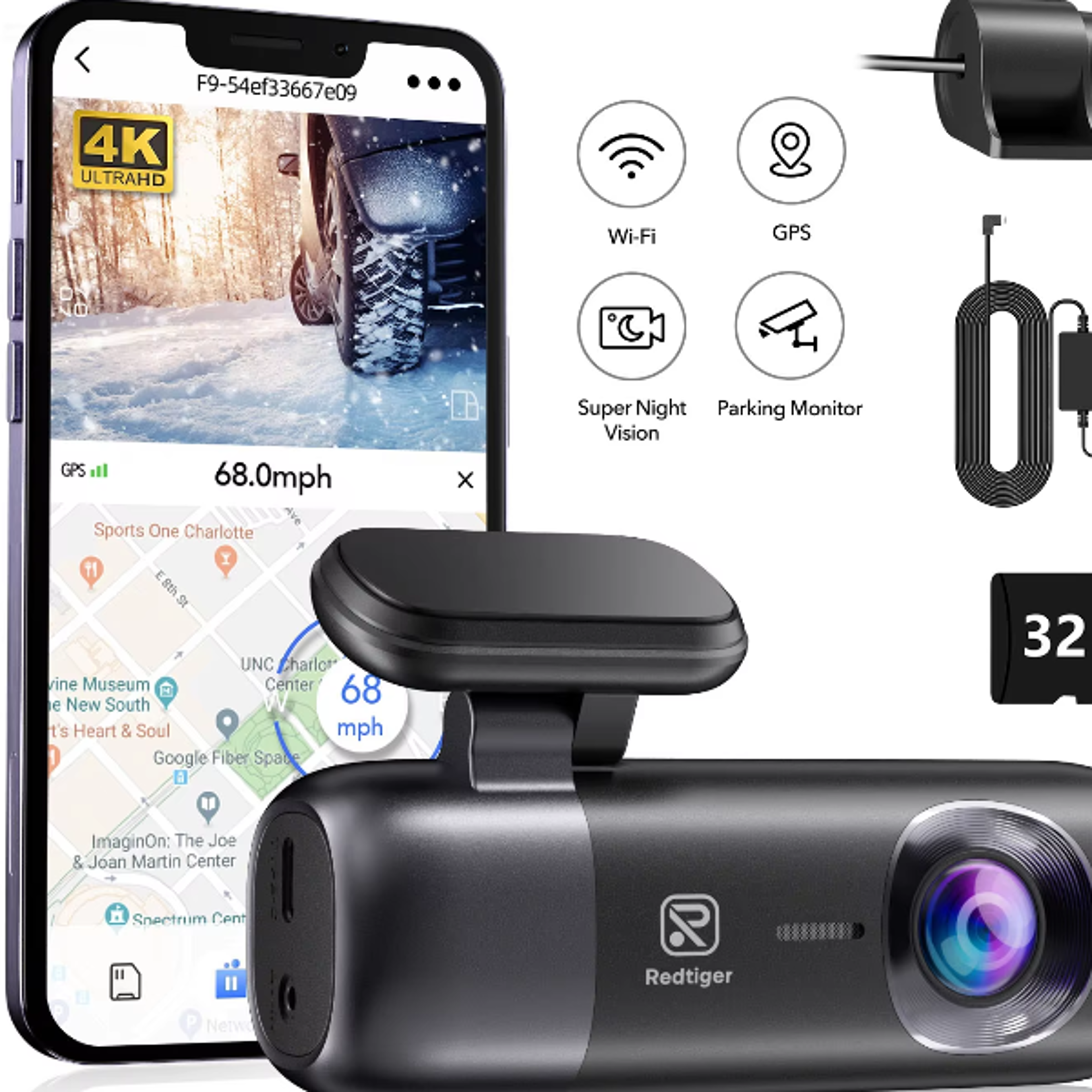 REDTIGER F9 Dash Cam 4K Front and Rear WiFi GPS Car Camera for Parking Mode 64GB Night Vision Car Re