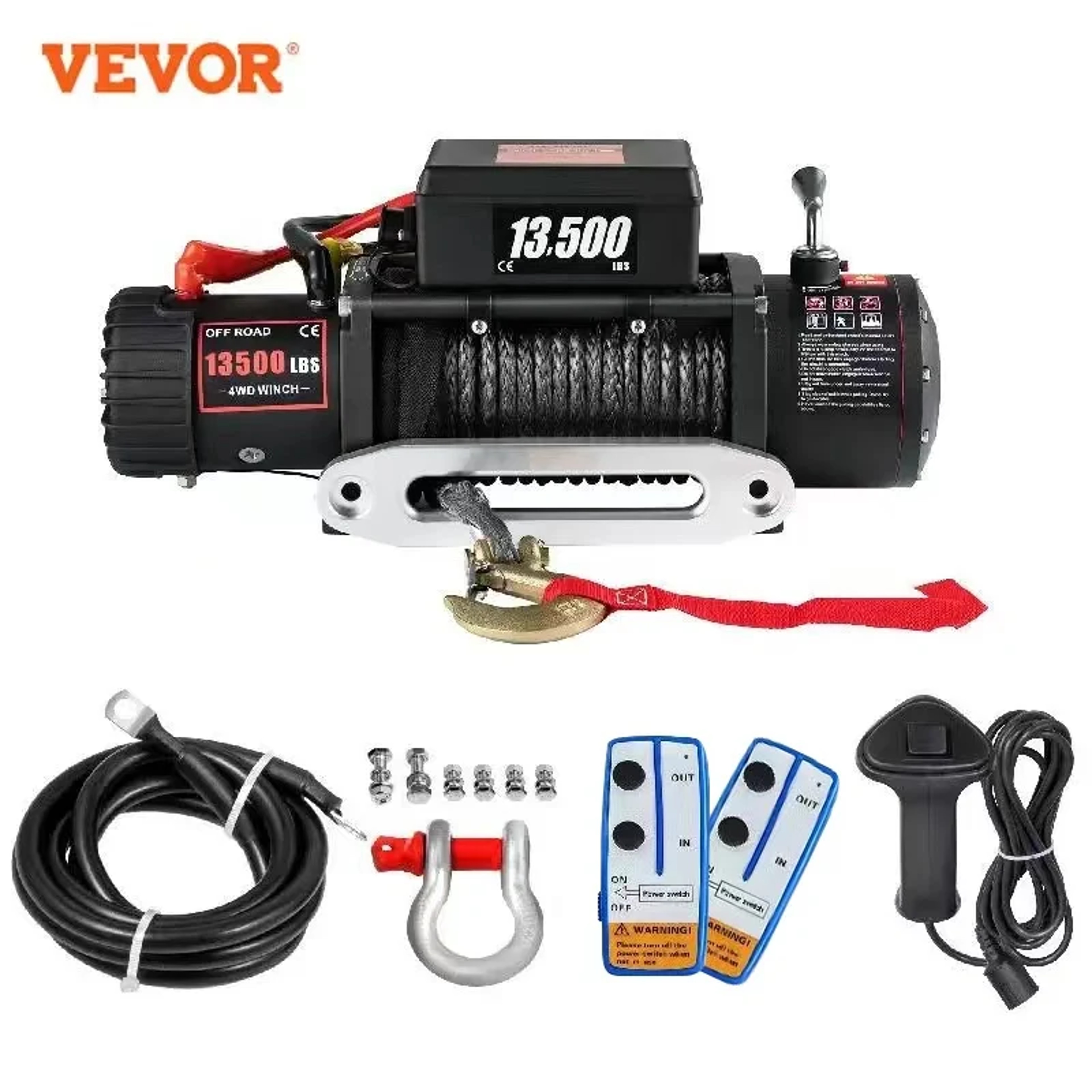 VEVOR 13500LBS Electric Truck Winch12v Electric Winch ATV Synthetic Rope with Remote Control for 4X4