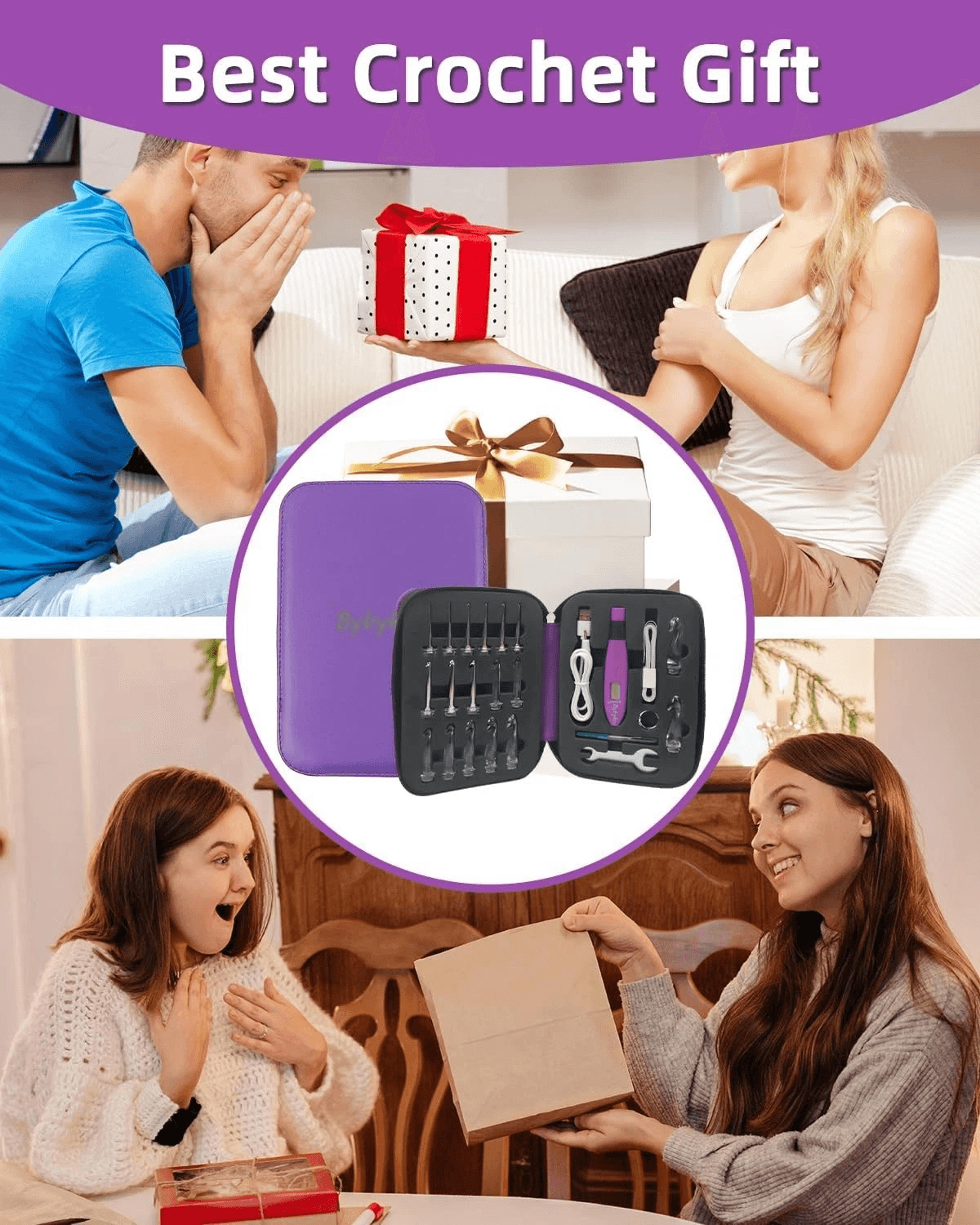 LED crochet kit with rechargeable hooks