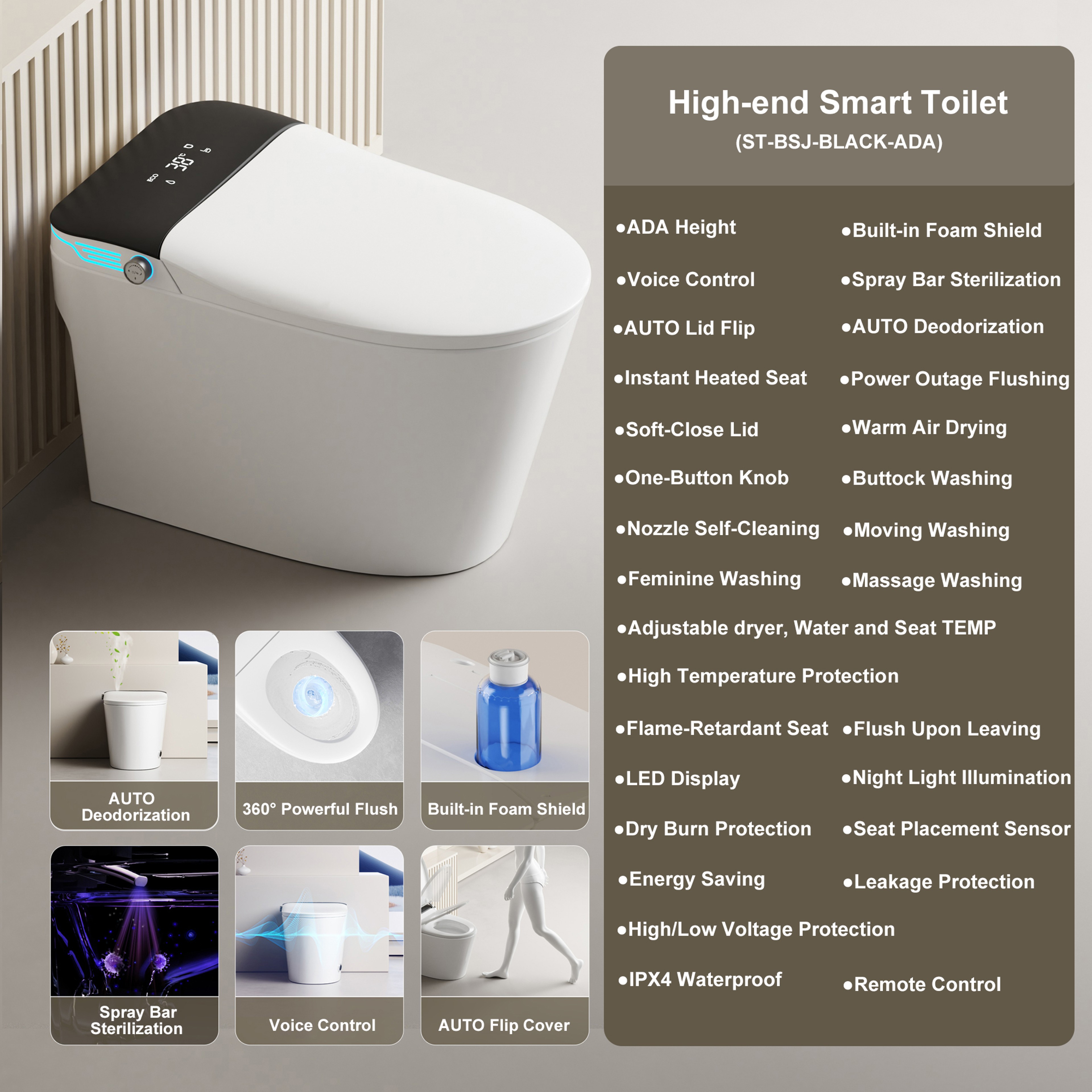 One-Piece Toilet with Built-in Bidet, ADA Bidet Height, Foam Dispenser, Instant Warm Water and Dryer – view 7