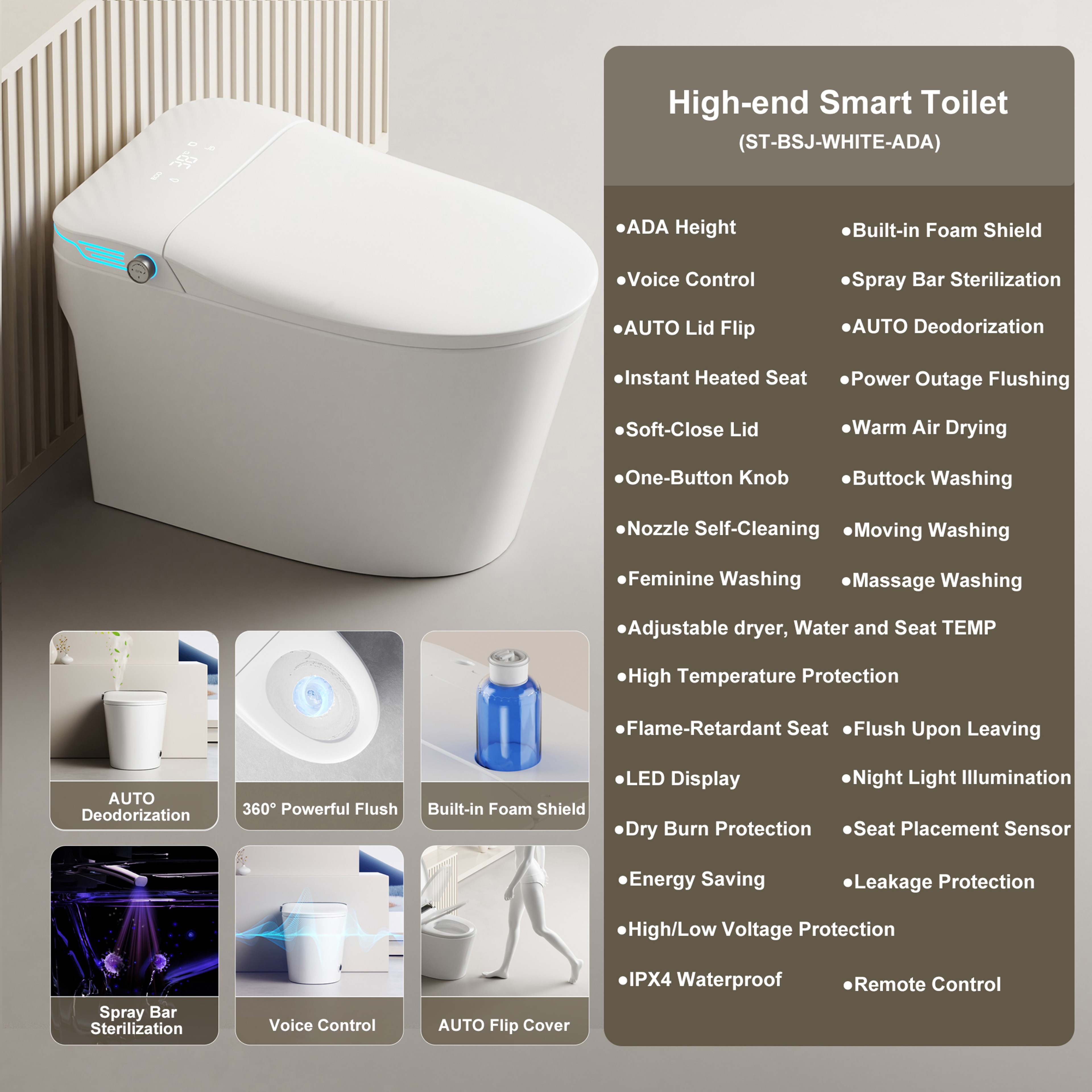 One-Piece Toilet with Built-in Bidet, ADA Bidet Height, Foam Dispenser, Instant Warm Water and Dryer – view 8