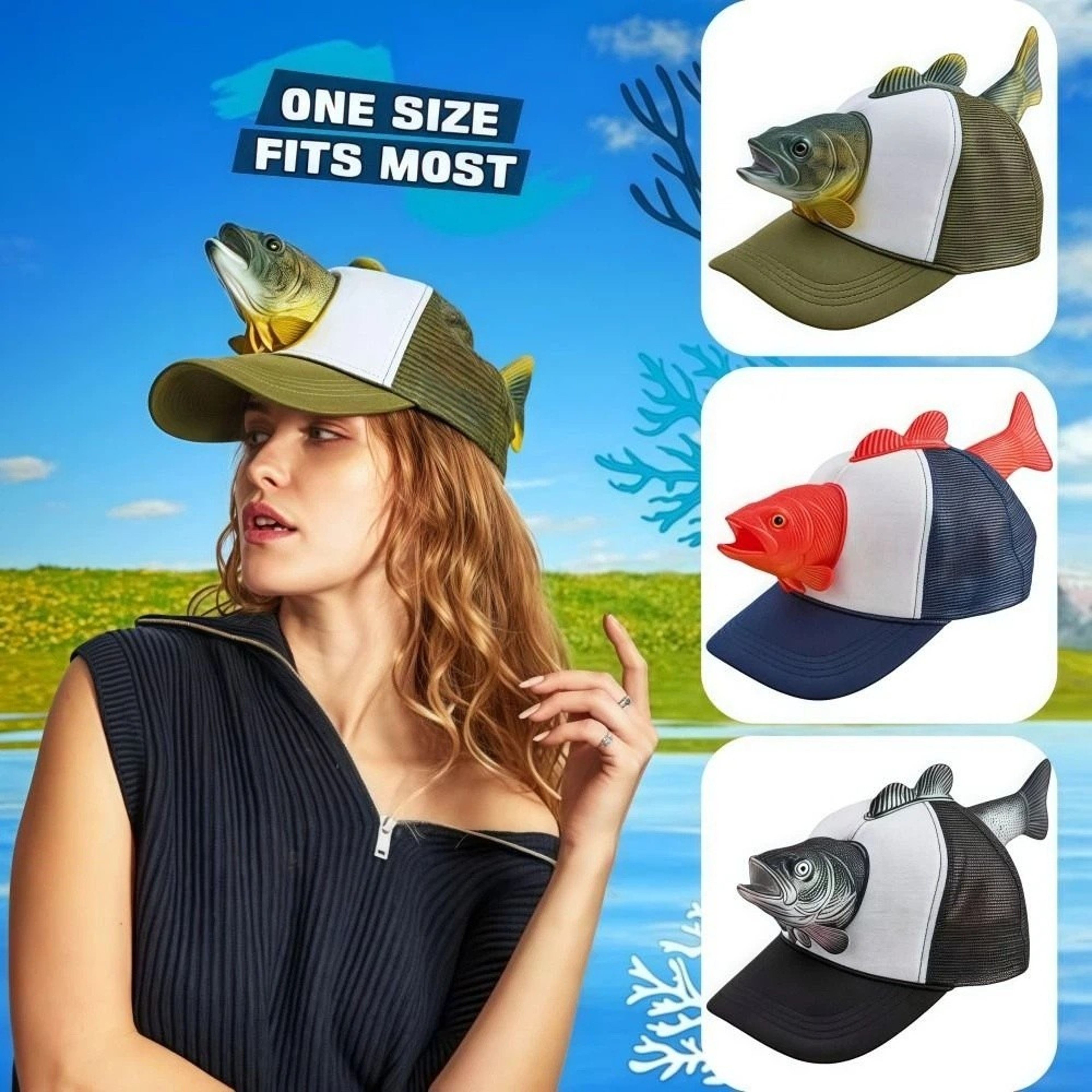 Novelty Fishing Hat Breathable, Fish Animal Trucker Hat Mesh One Size Adjustable Fit Baseball Cap for Men Women – view 4