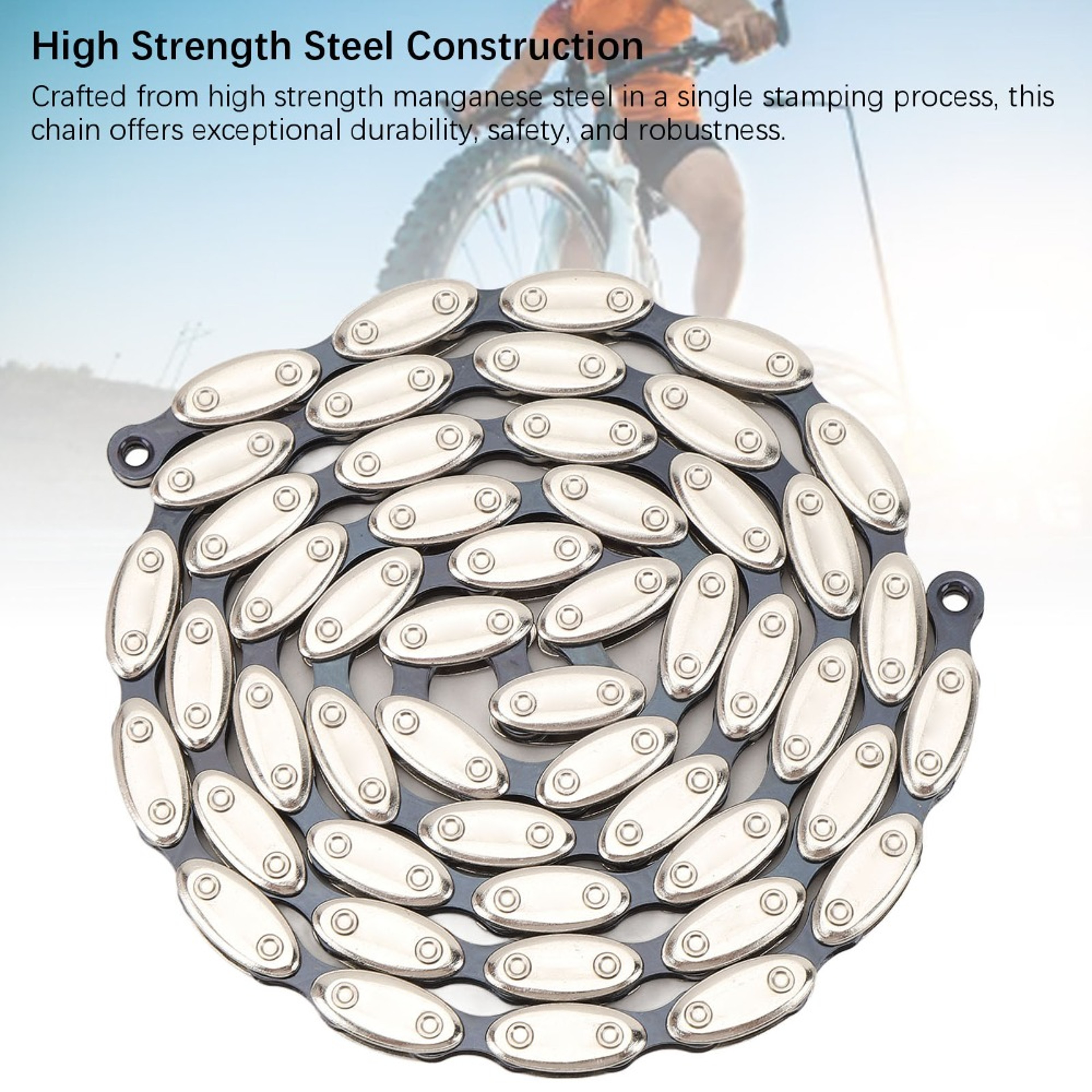 Fixed Gear Chain Manganese Steel with Buckle, Single Speed Bike Chain Silver Olive – view 6