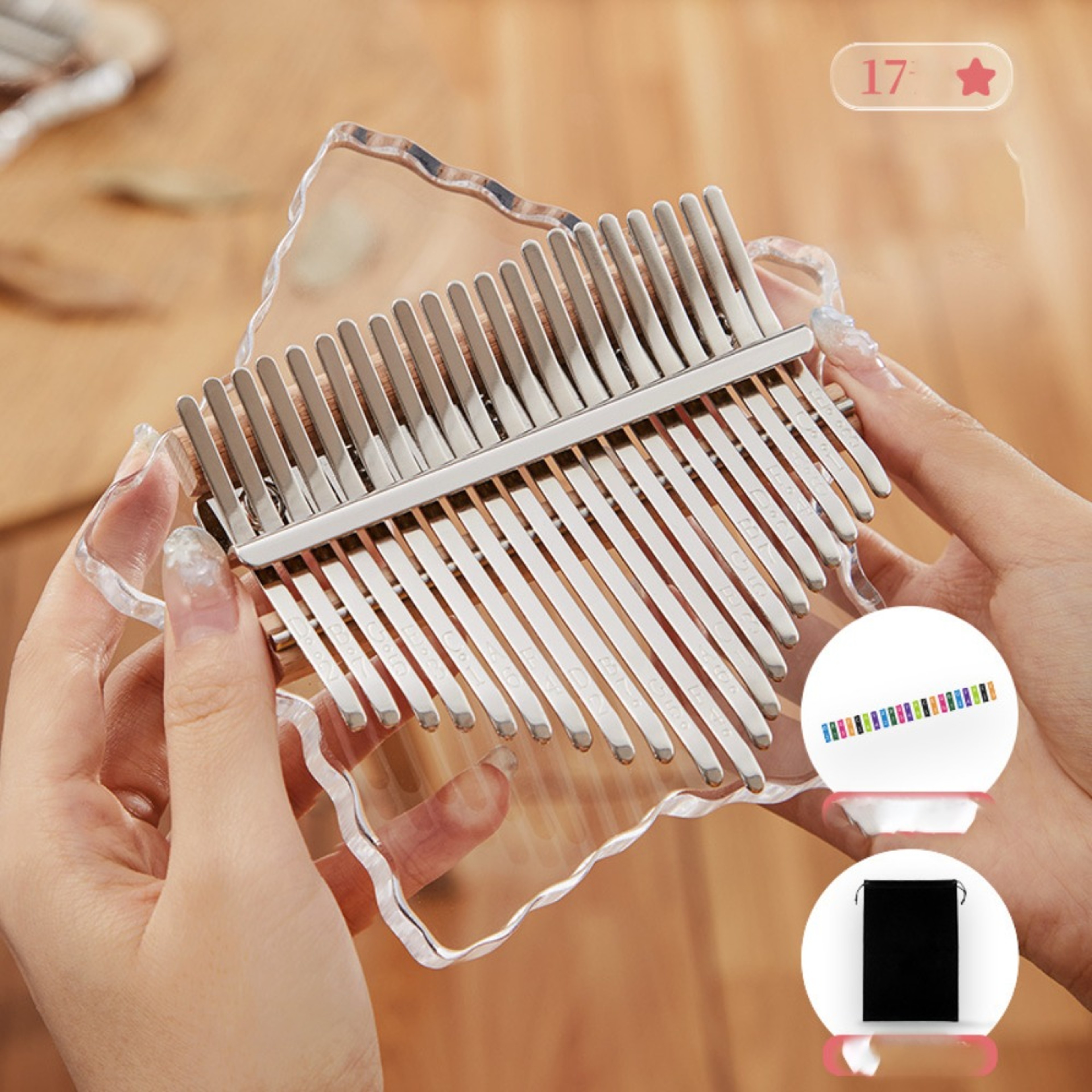 Flower Acrylic Crystal Kalimba Thumb Piano, Transparent Pentacle Thumb Pianos for Beginners – view 10
