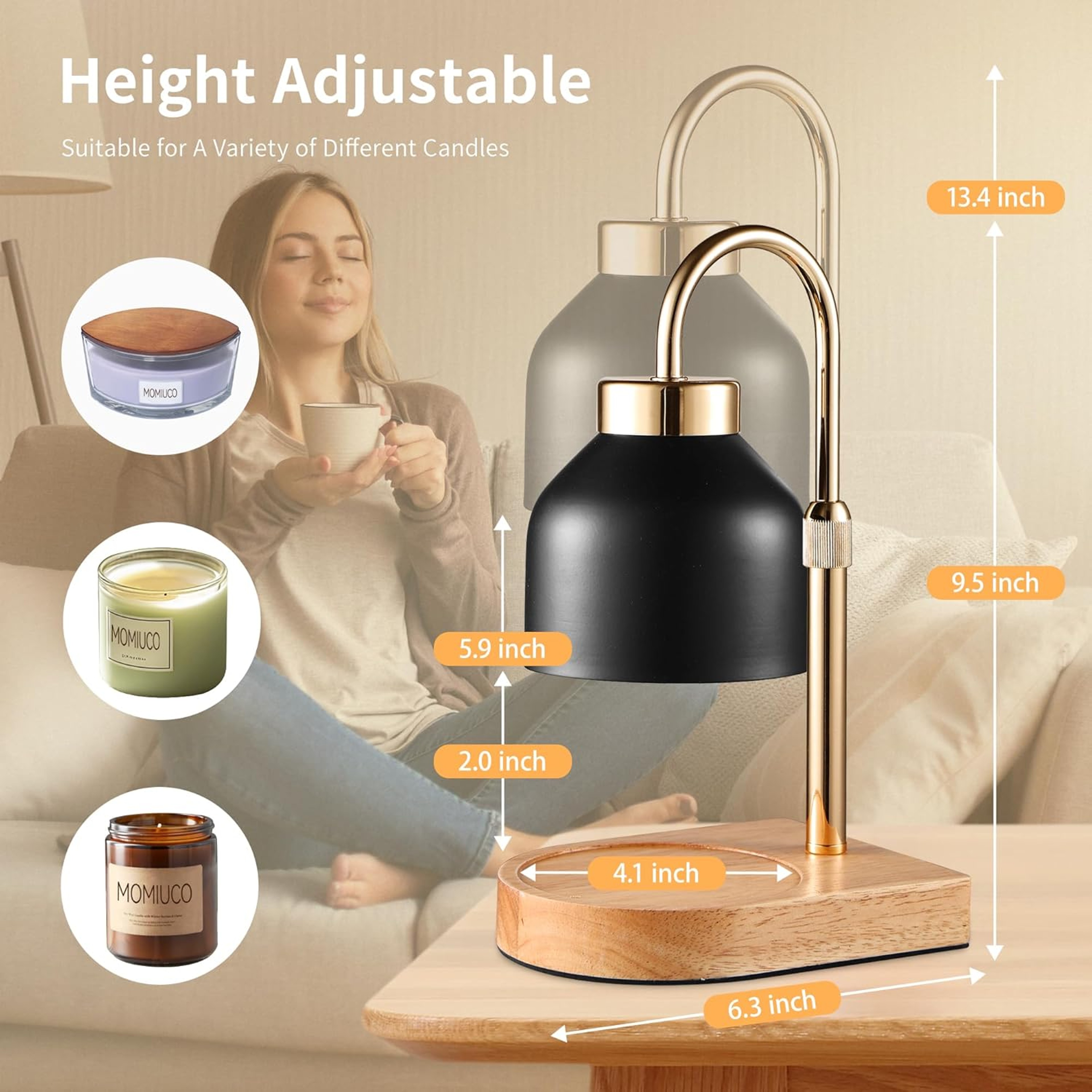 New Home Decor Gift for Women, Candle Warmer Lamp with Timer Dimmer, Adjustable Height Wax Melt Warmer – view 2