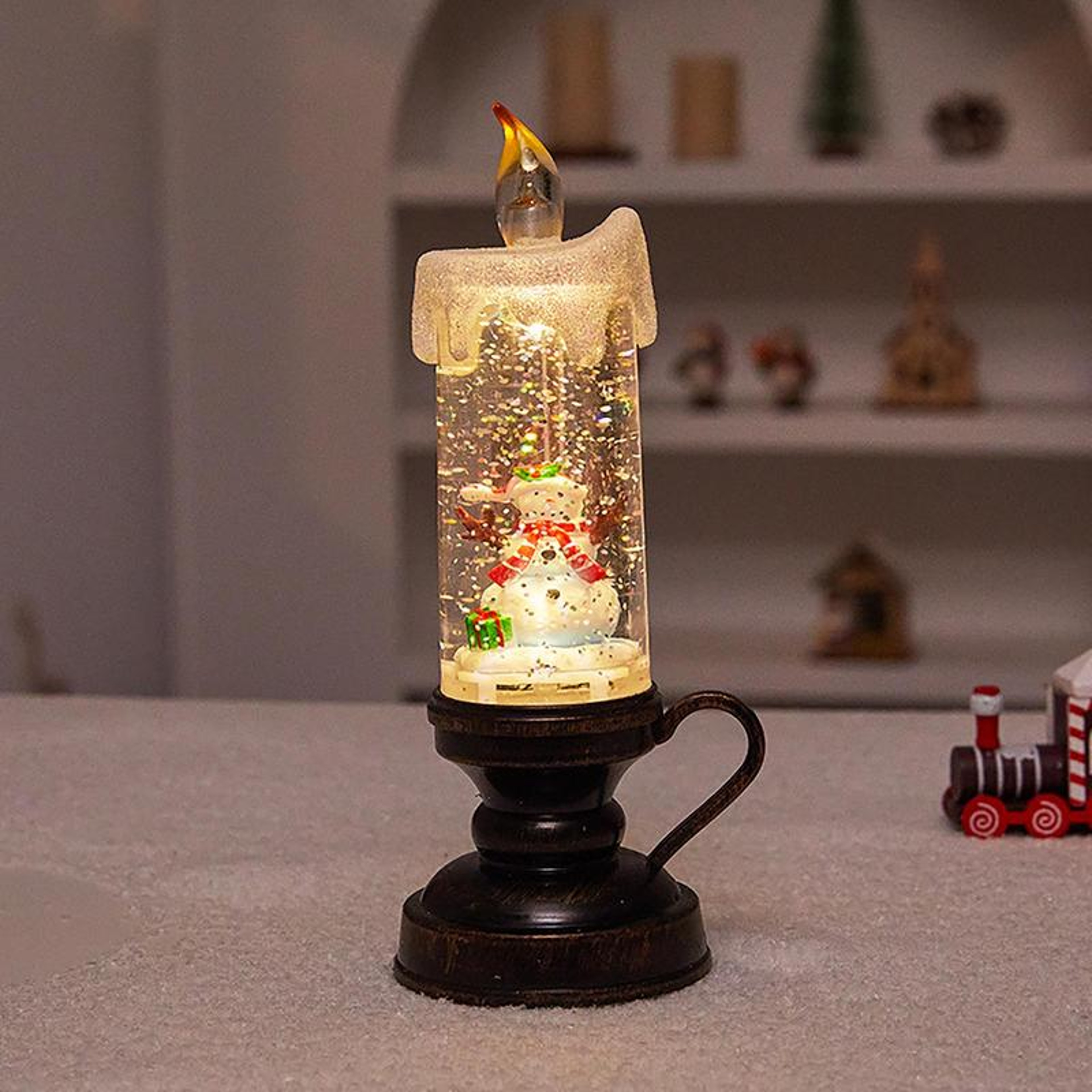 Christmas Snow Globe Candle Glittering LED Flameless Lamp Battery Operated Night Light Gift 2