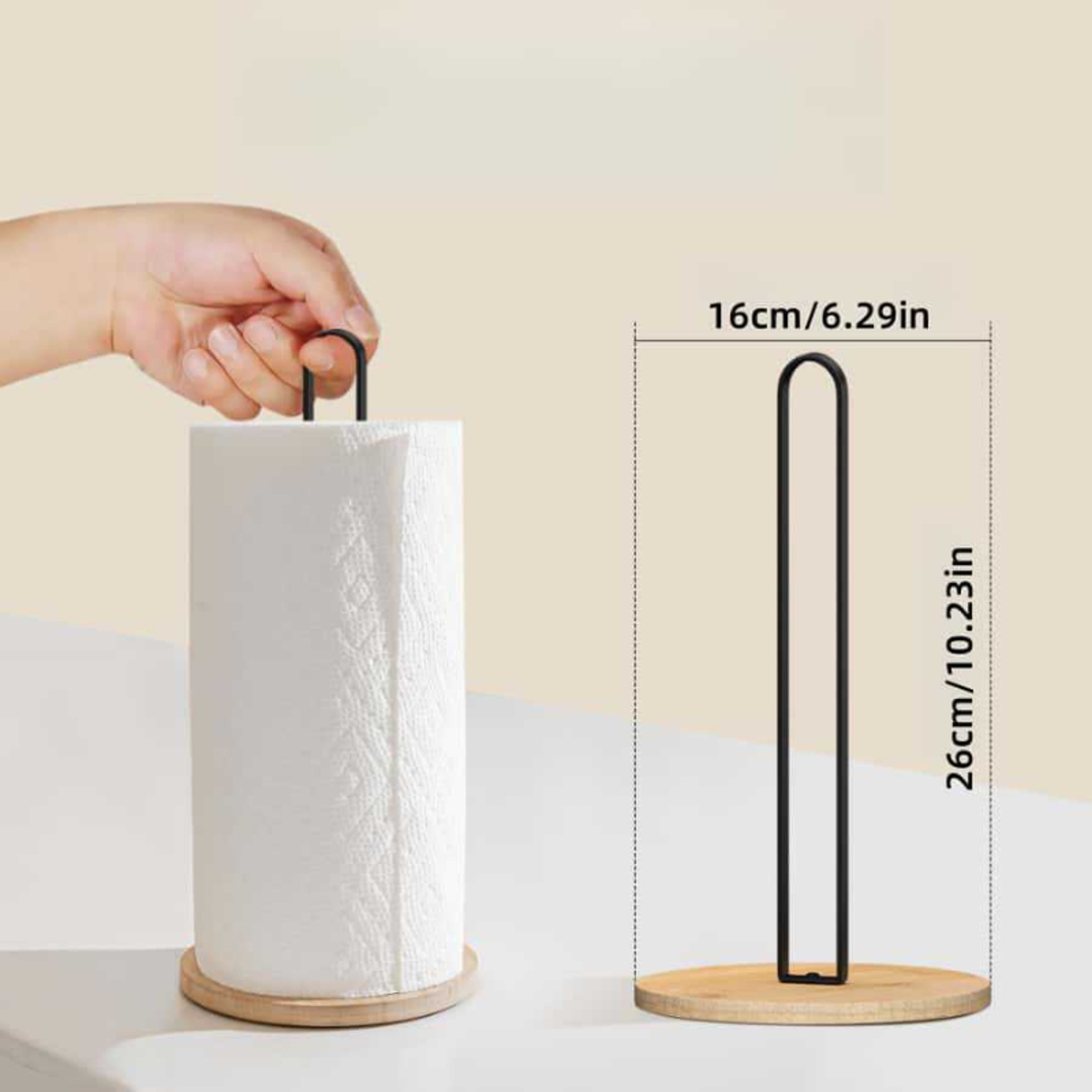 Vertical Storage Rack, Nordic Style Bamboo Base Paper Towel Holder for Countertop Mounting – view 4