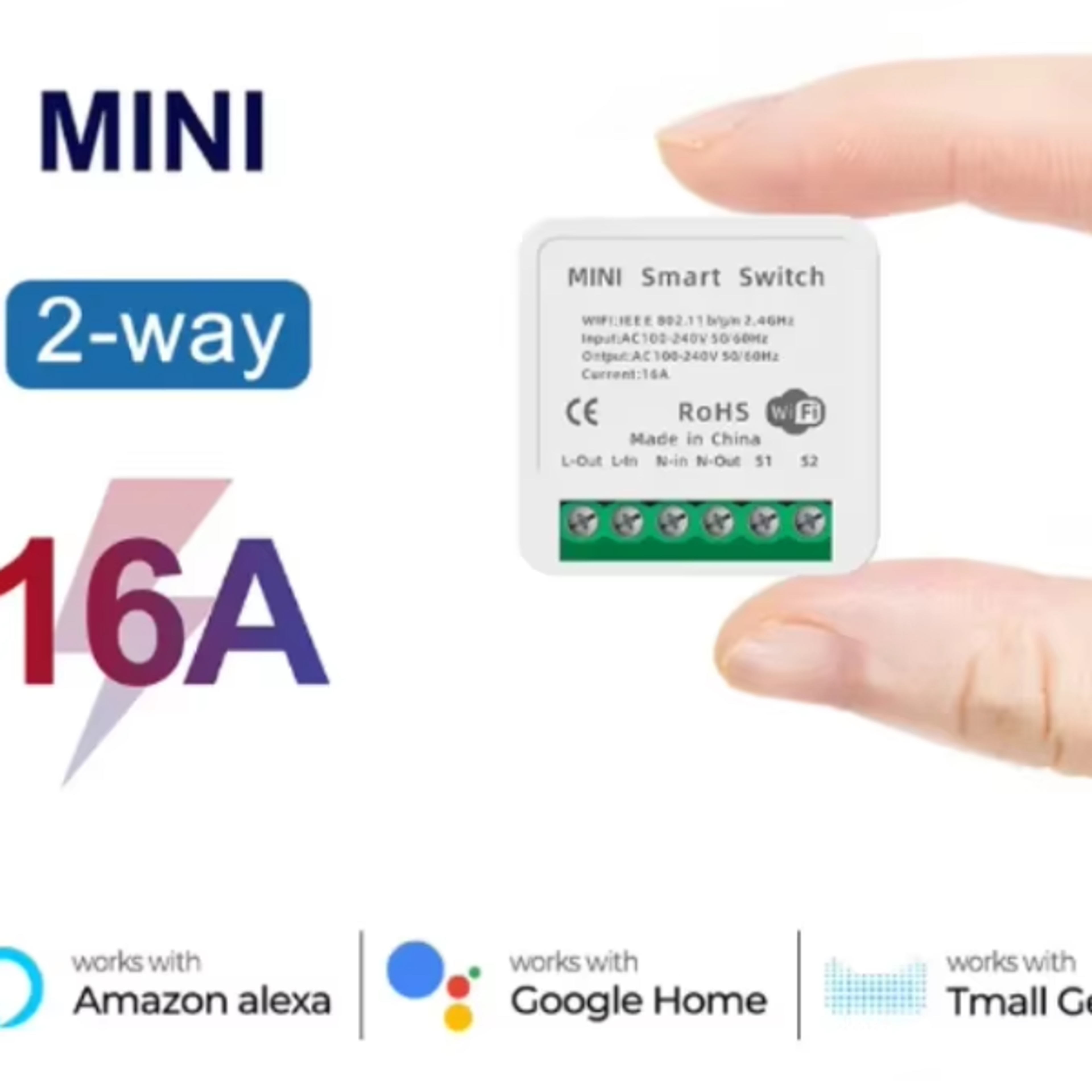 Tuya WiFi Smart Switch 16A Module 2way Control Mini Switch Breaker Smart Life Work With Alexa Googl