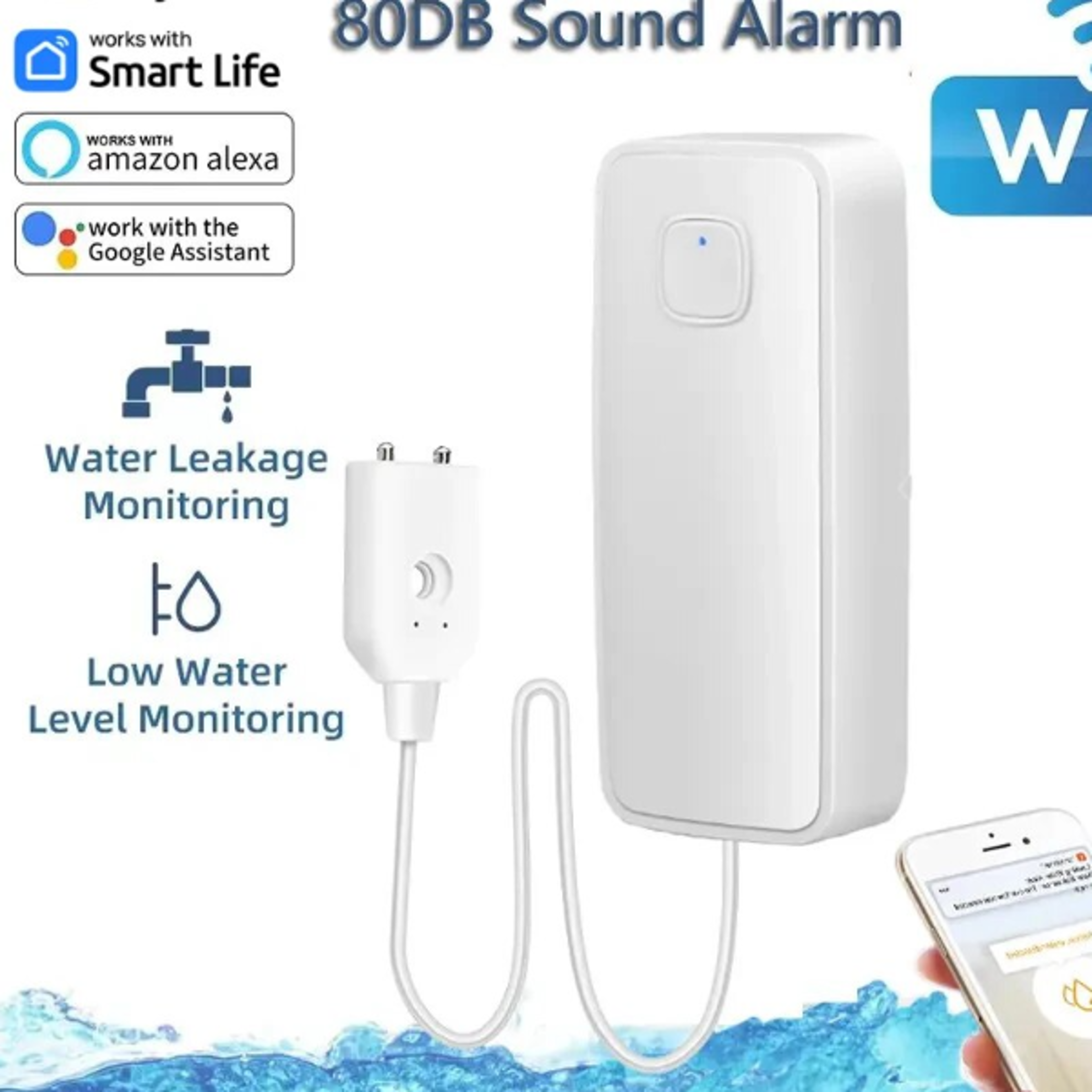 Tuya WiFi Smart Water Leak Sensor Water Overflow Level Detector 80dB Sound Alarm System Flood Leaka