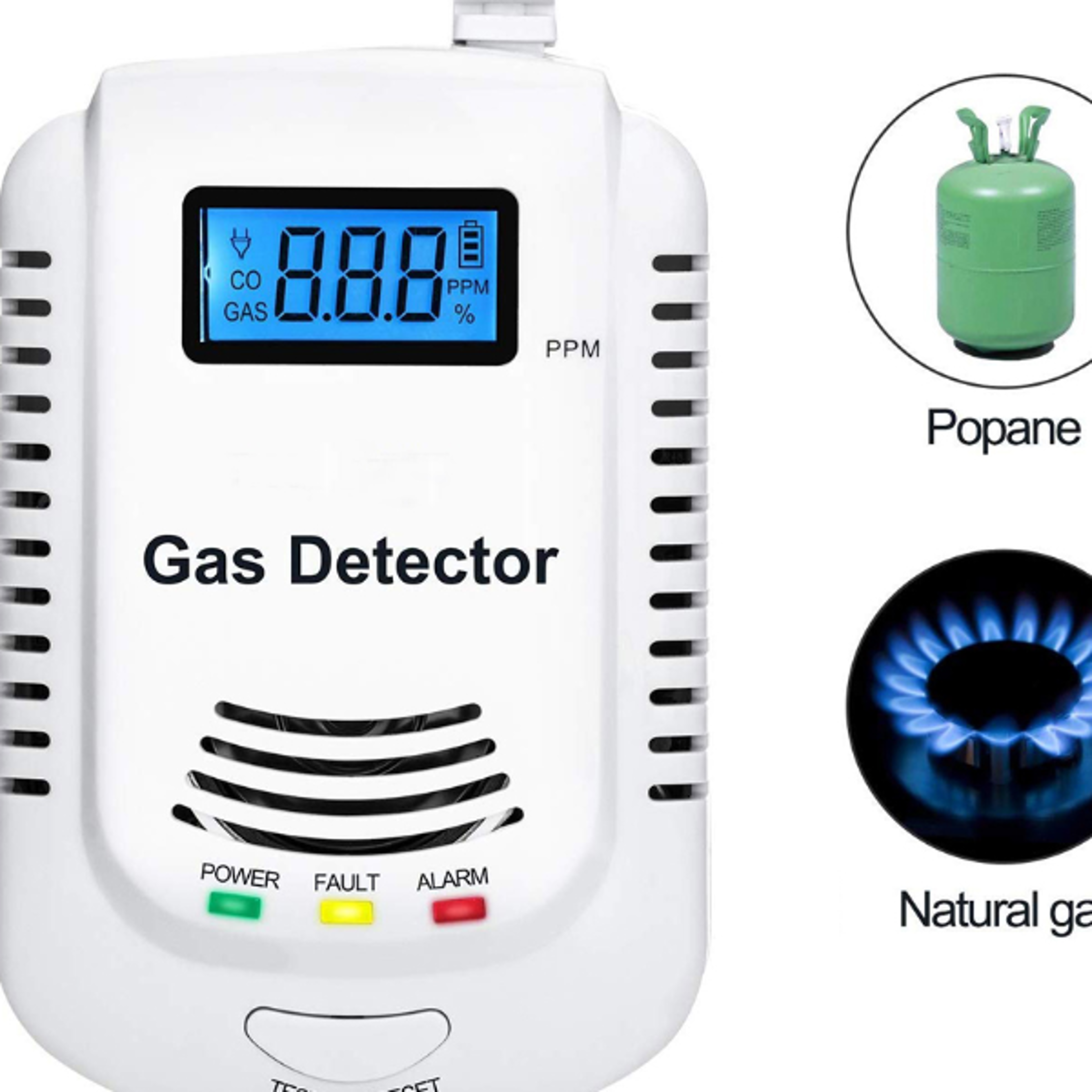 GAS DETECTOR Voice Warning Kitchen Alarm Kit Independent EU Plug in Combustible Natural LCD Display