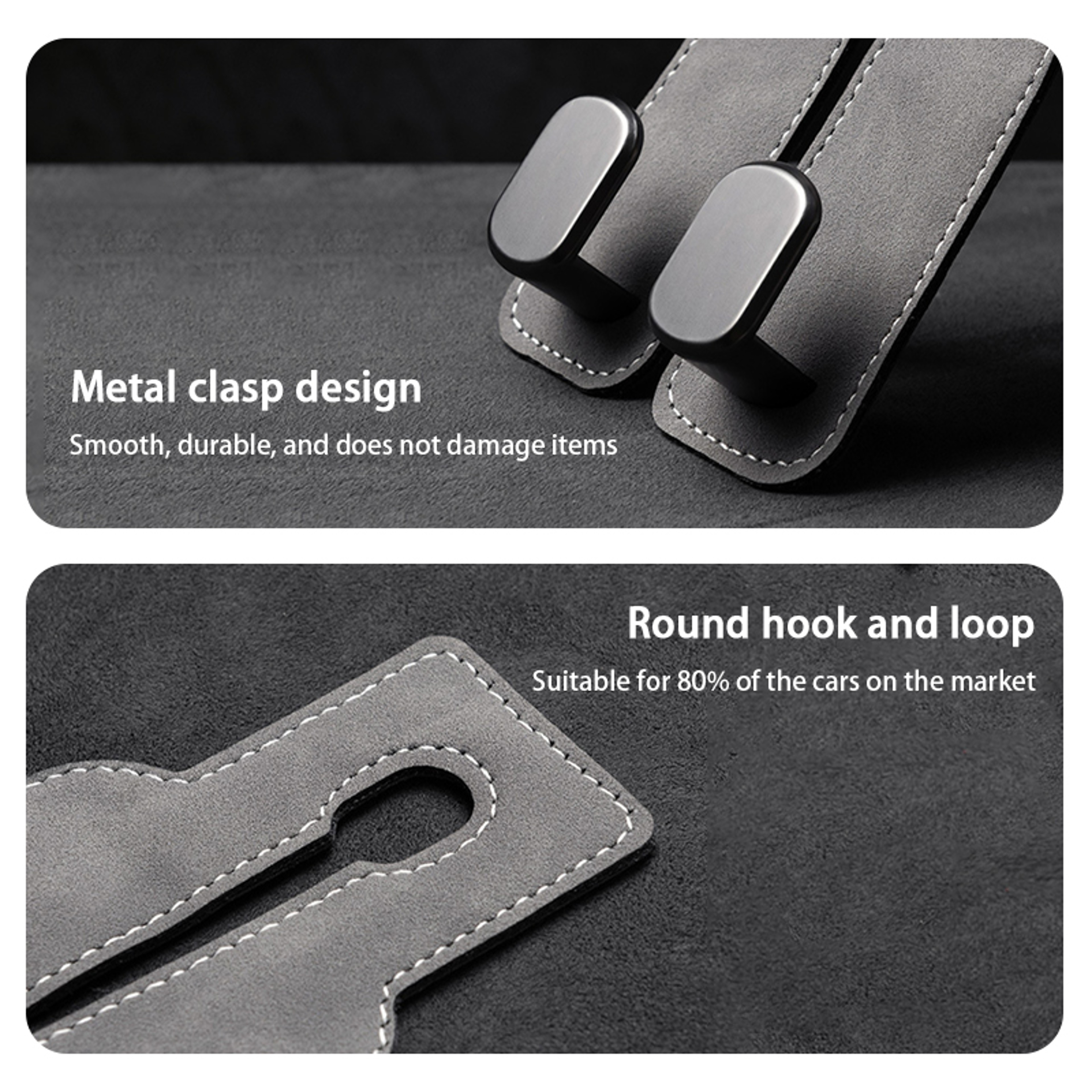 Universal Car Headrest Hook  Premium Suede Rear Seat Hanging Dual Hook With Large LoadBearing Alloy