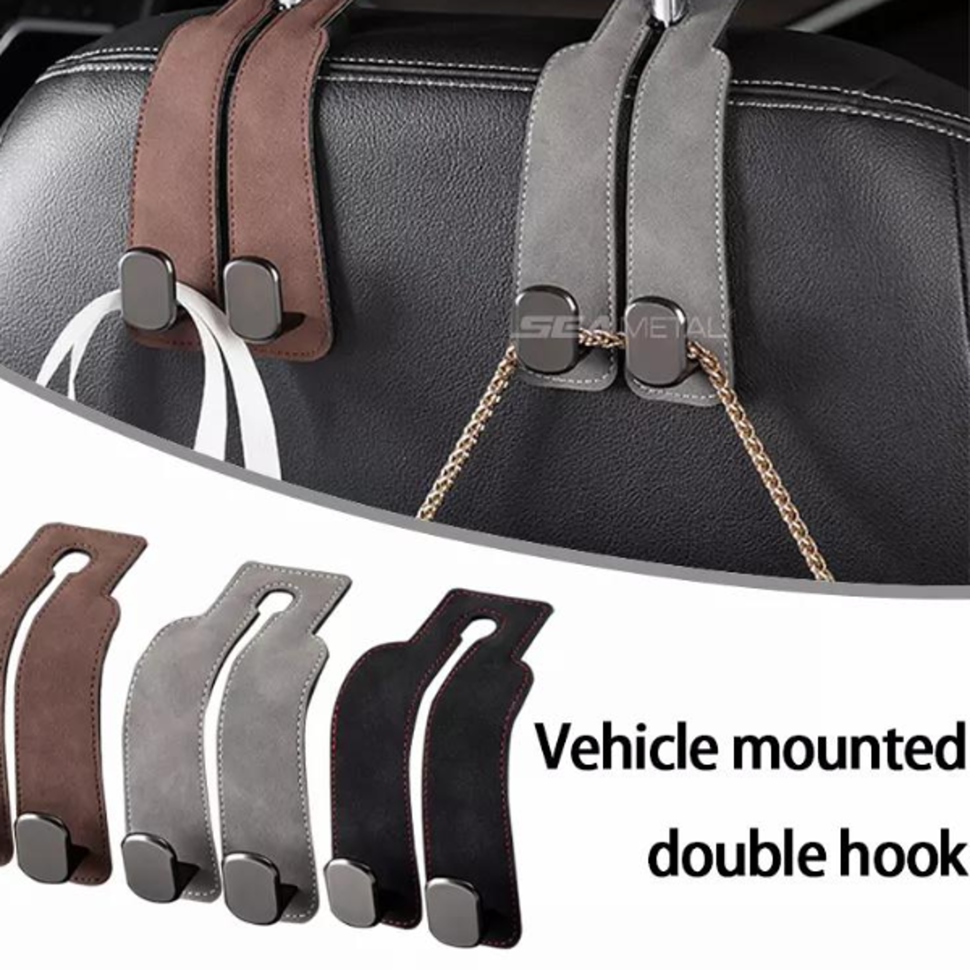 SEAMETAL Quality Car Headrest Hook Premium Suede Rear Seat Hanging Dual Hook 20KG Large LoadBearin
