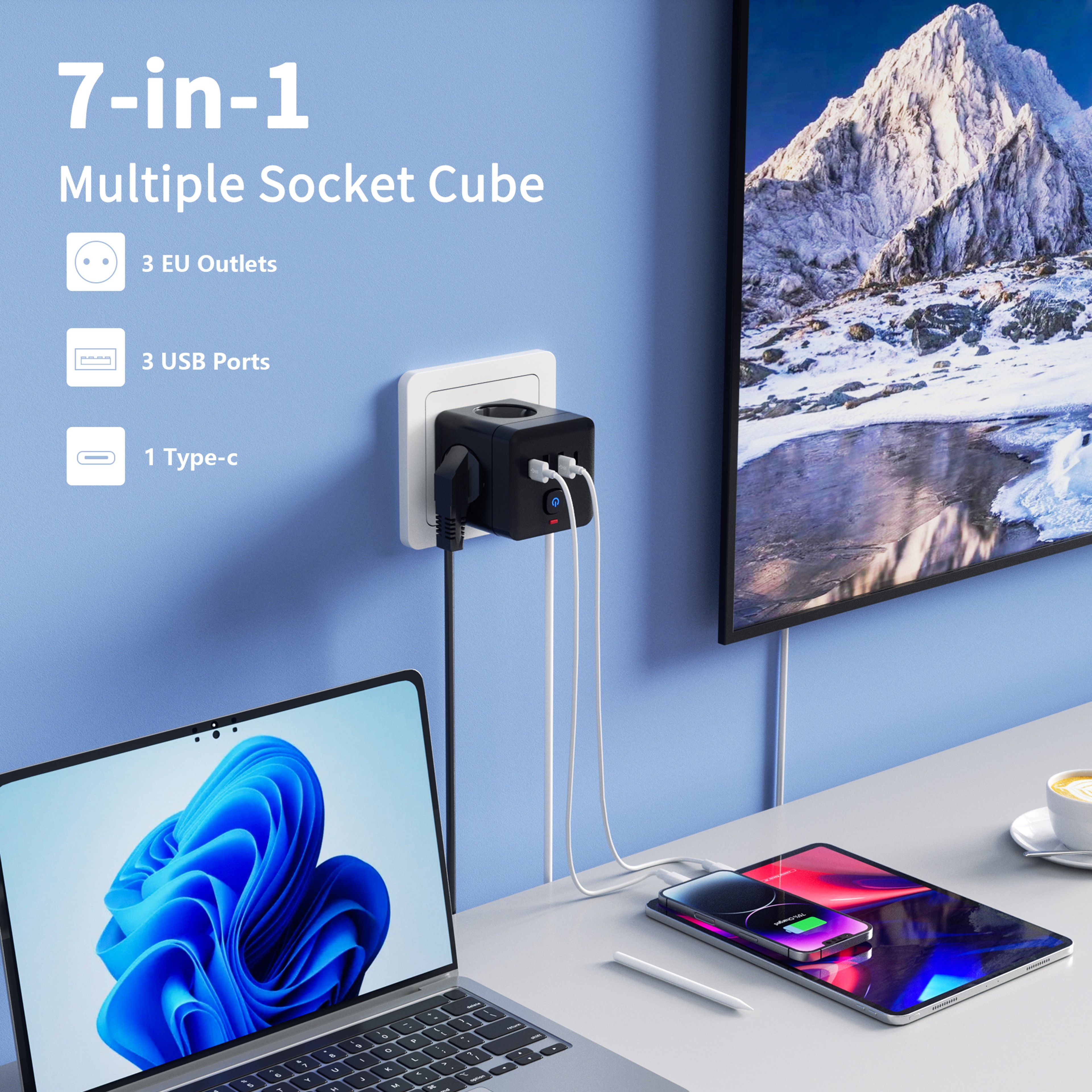 Surge Protector Power Strip with AC Outlets, Desktop Charging Station, Overload Protection for Home & Office Use – view 4