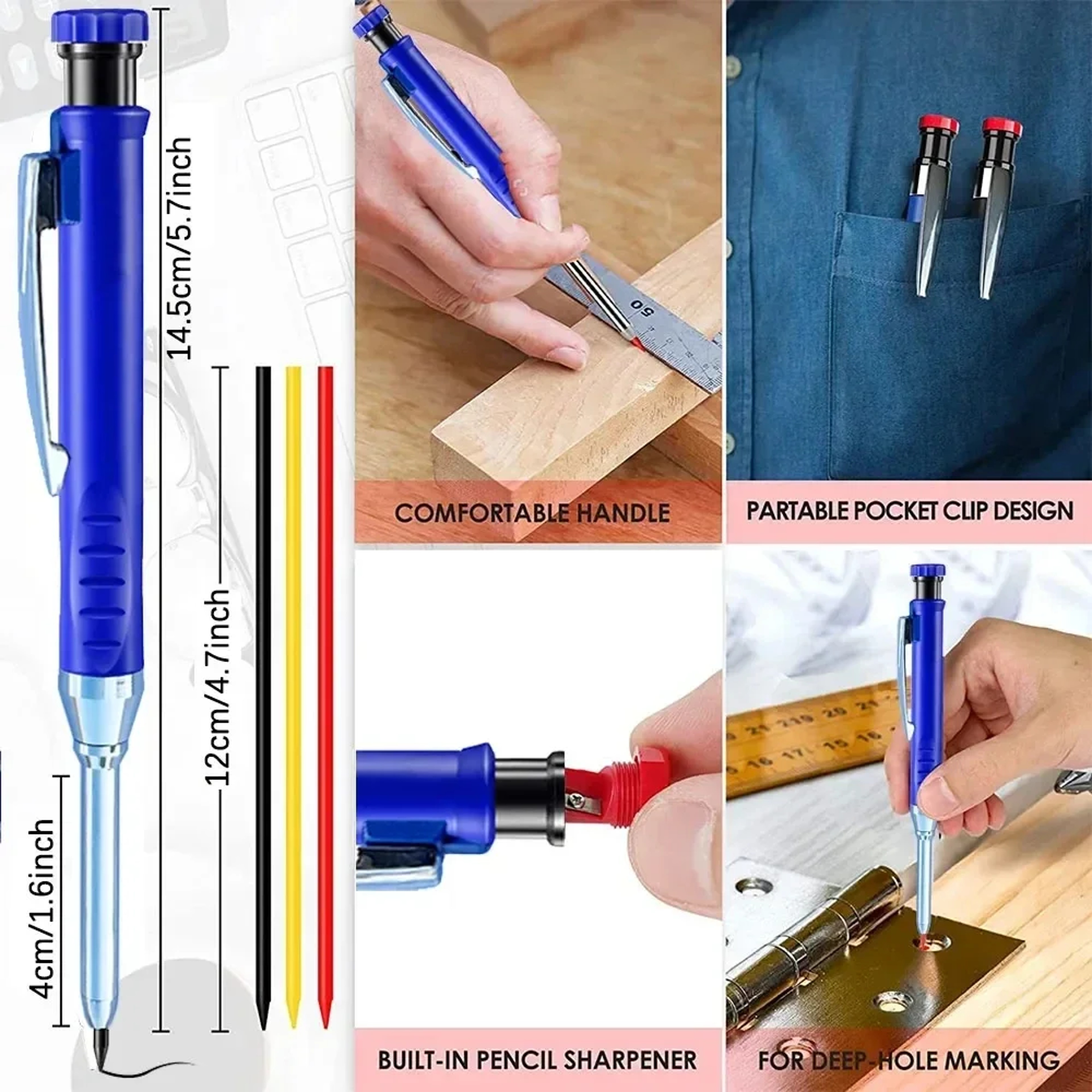 Carpenter Mechanical Pencil with Sharpener for Woodworking  Durable Long Head Carpenter Pencil for Precision Marking – view 2