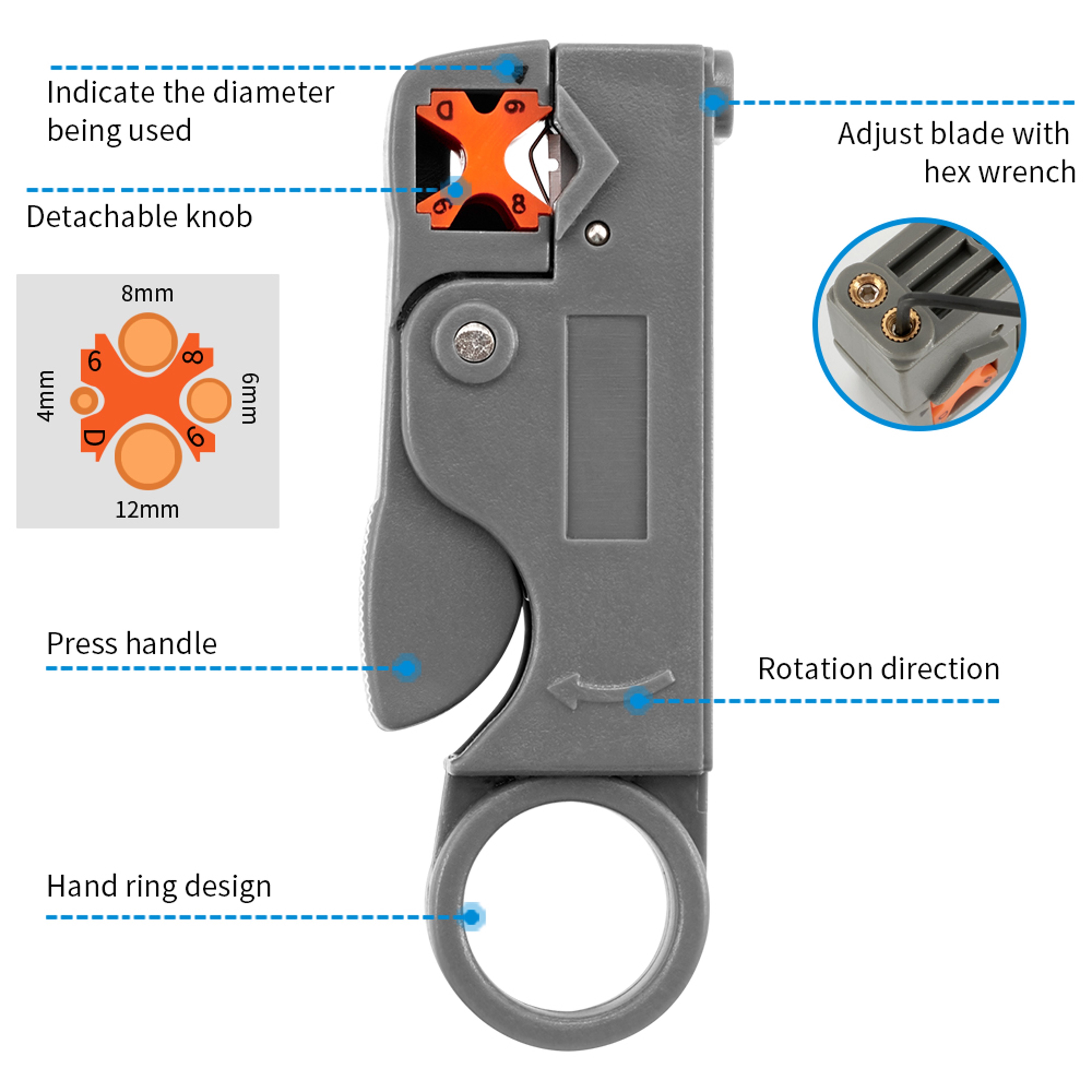 Insulated Stripping Pliers with Hexagon Wrench for Electrical Cables – view 4