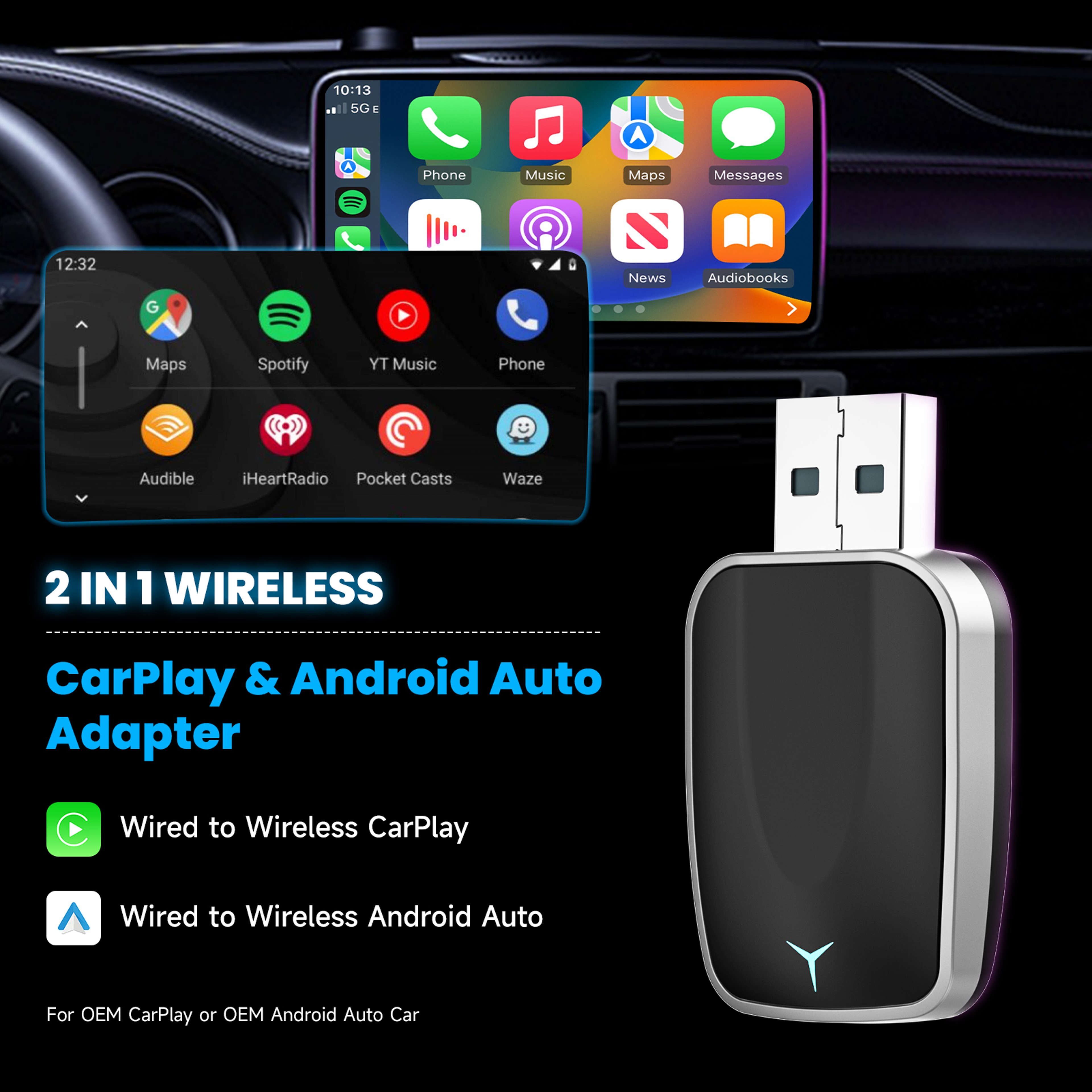Wireless CarPlay & Android Auto Adapter  Plug & Play for Seamless Connectivity – view 2