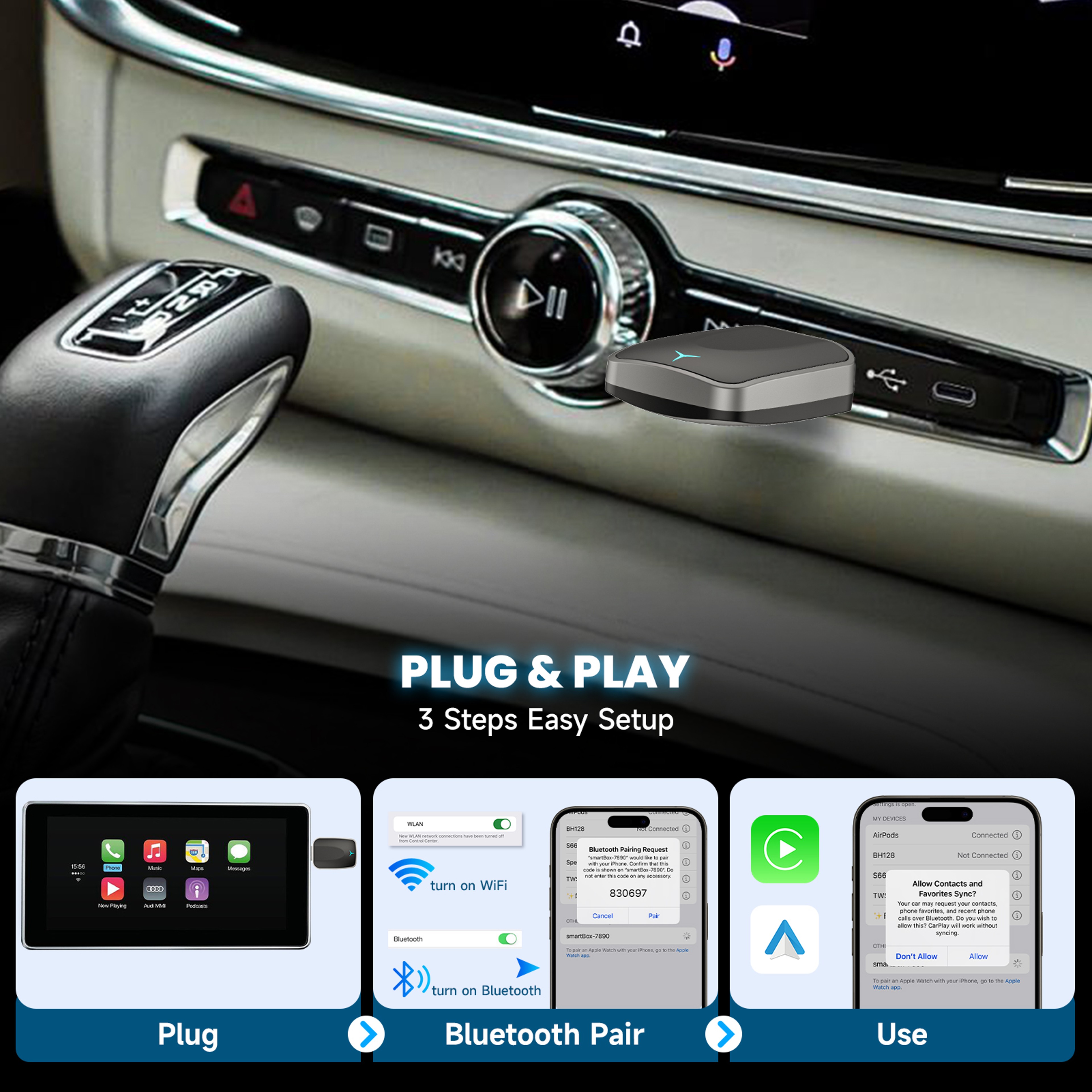 Wireless CarPlay & Android Auto Adapter  Plug & Play for Seamless Connectivity – view 3