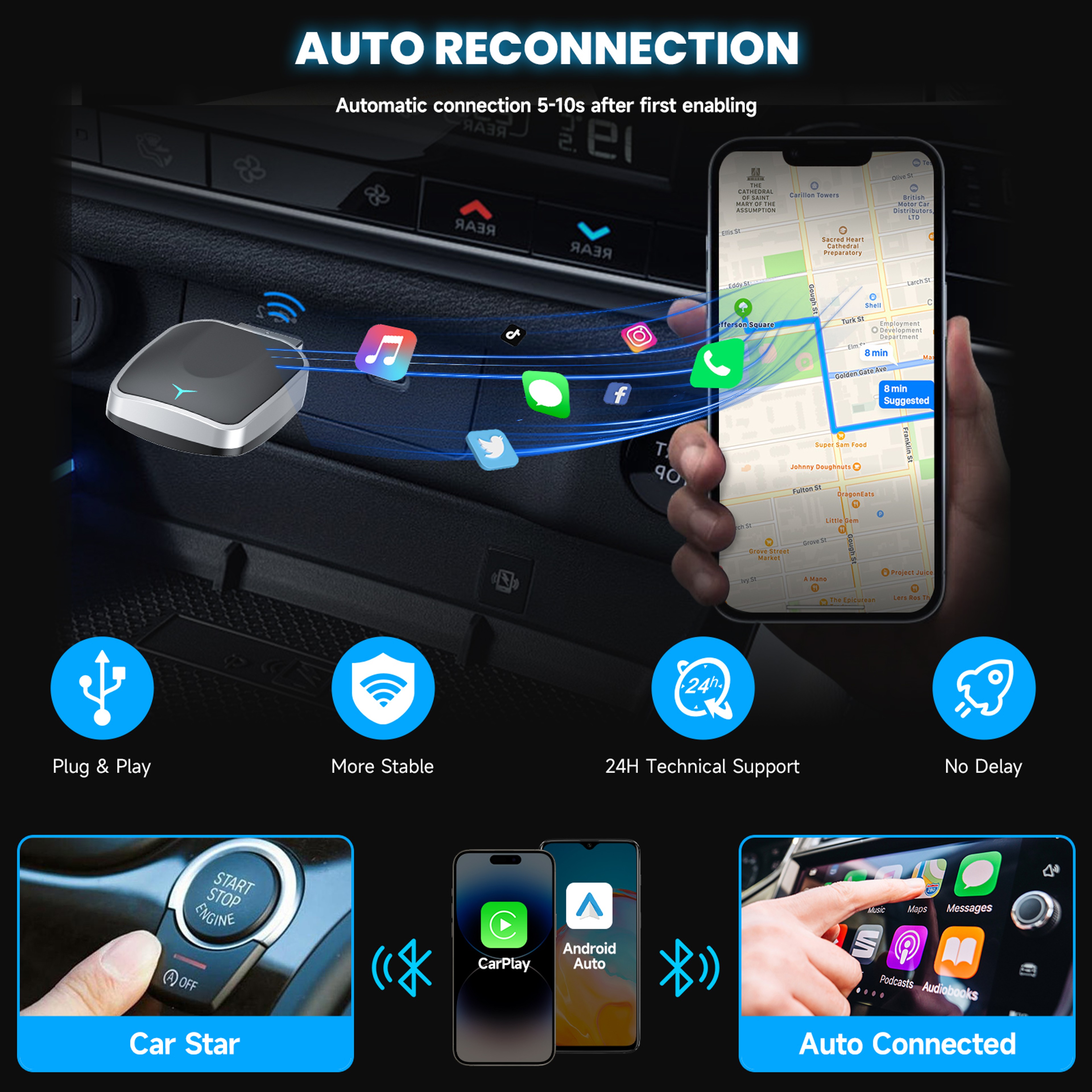 Wireless CarPlay & Android Auto Adapter  Plug & Play for Seamless Connectivity – view 5