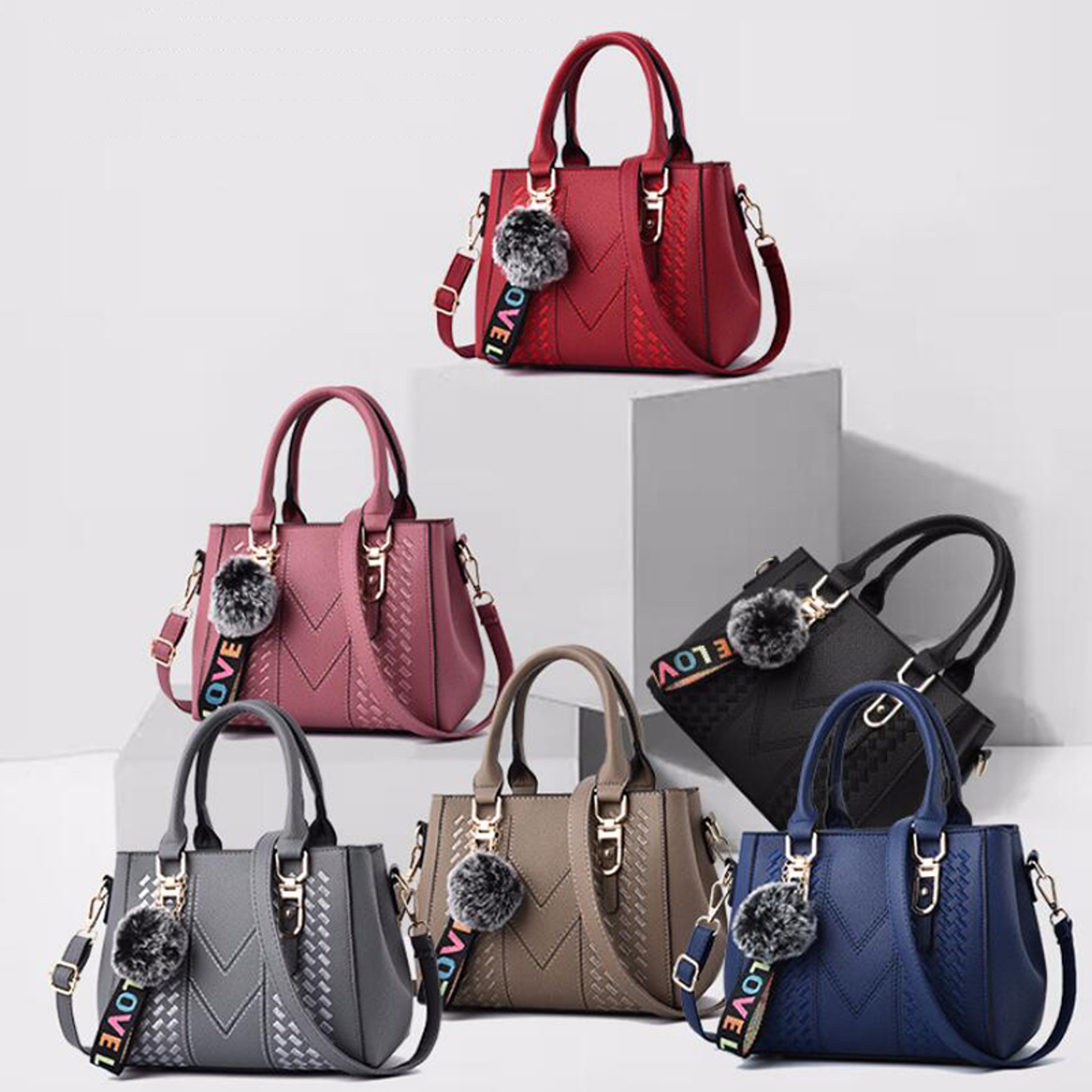 Embroidery Leather Messenger Handbag For Women  Stylish Practical  Trendy Womens Bag With Hair Ball