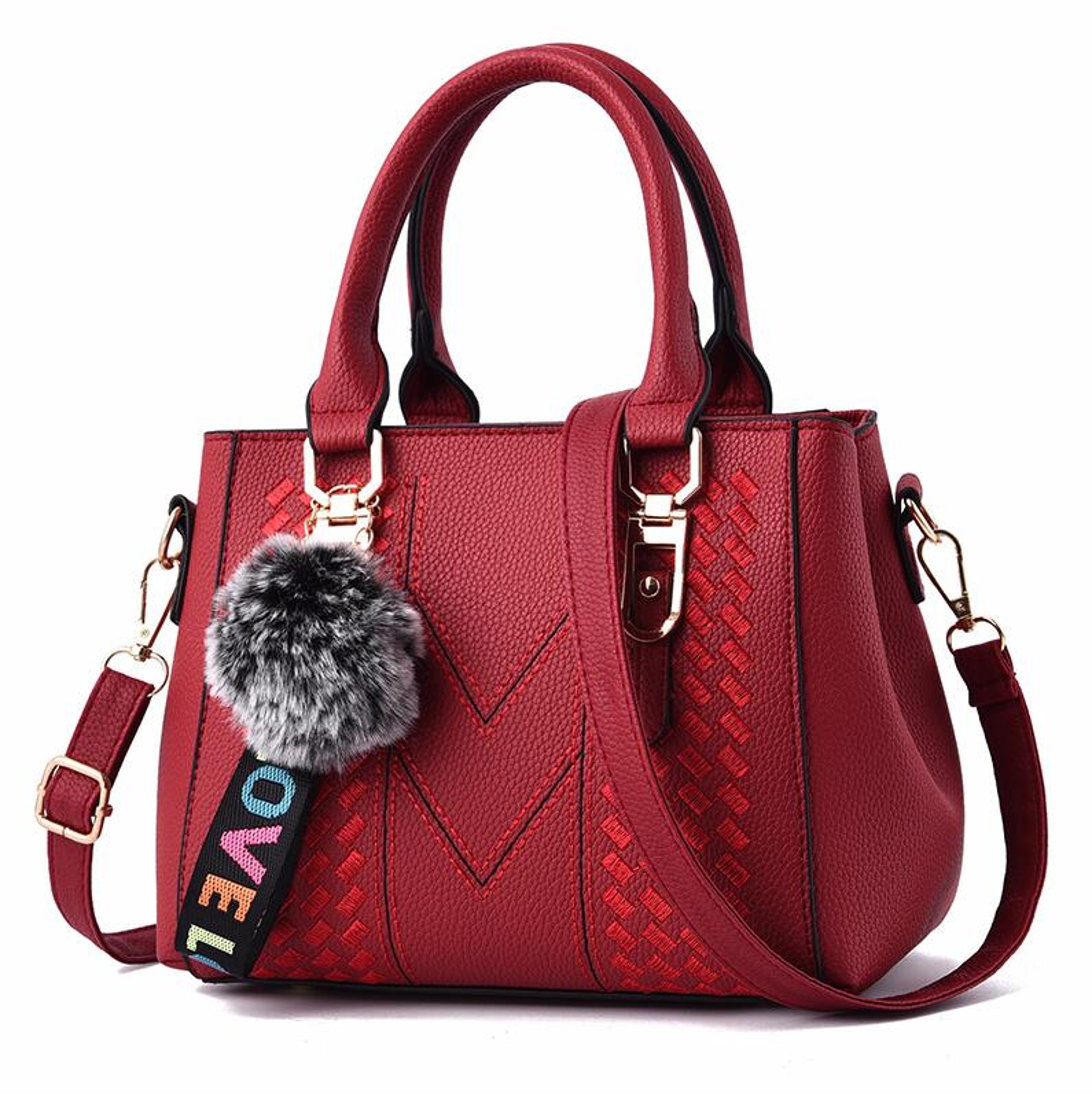 Embroidery Leather Messenger Handbag For Women  Stylish Practical  Trendy Womens Bag With Hair Ball