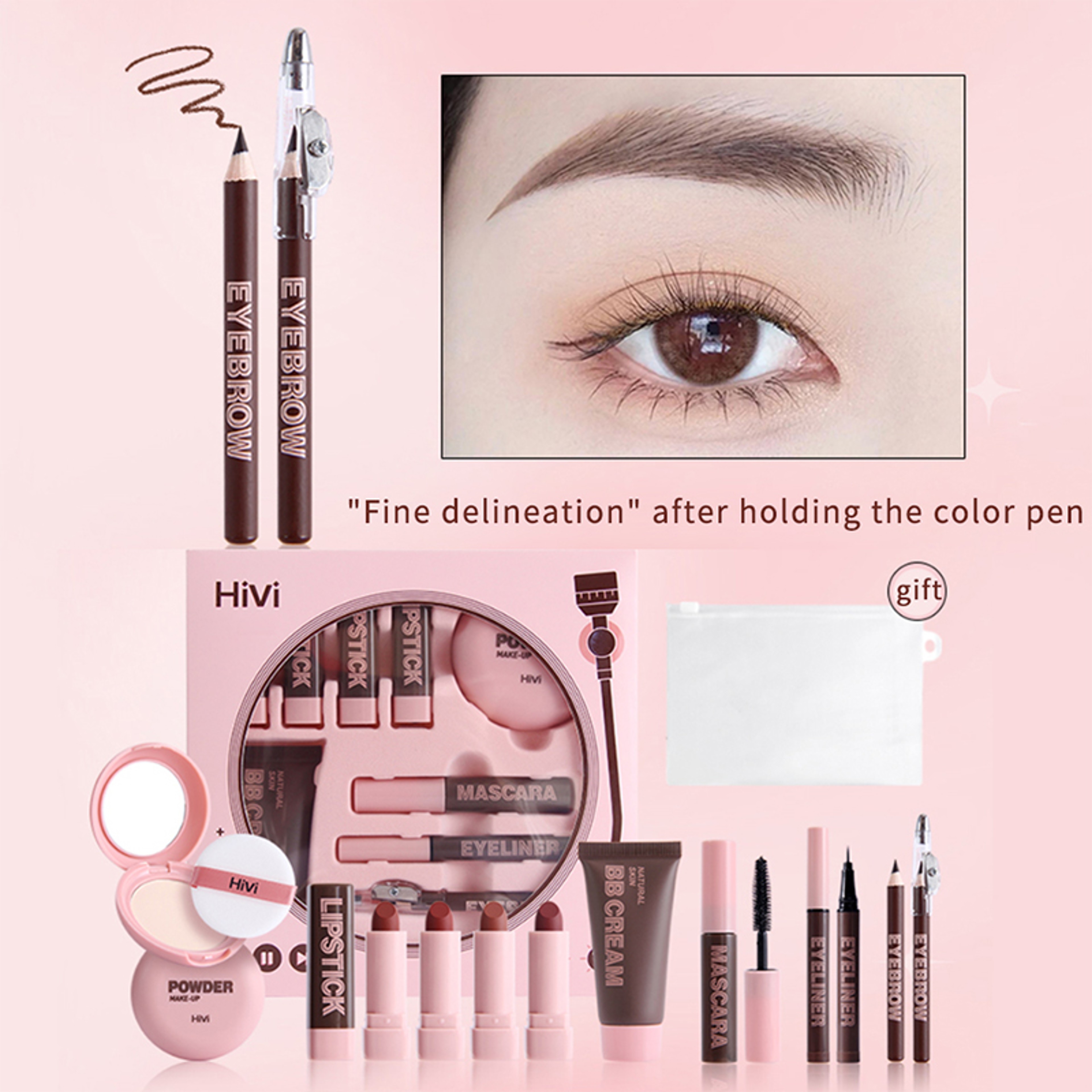 Womens Christmas Makeup Set Lipsticks Powder BB Cream Eyebrow Pencil Mascara  Eyeliner Gift Set 3