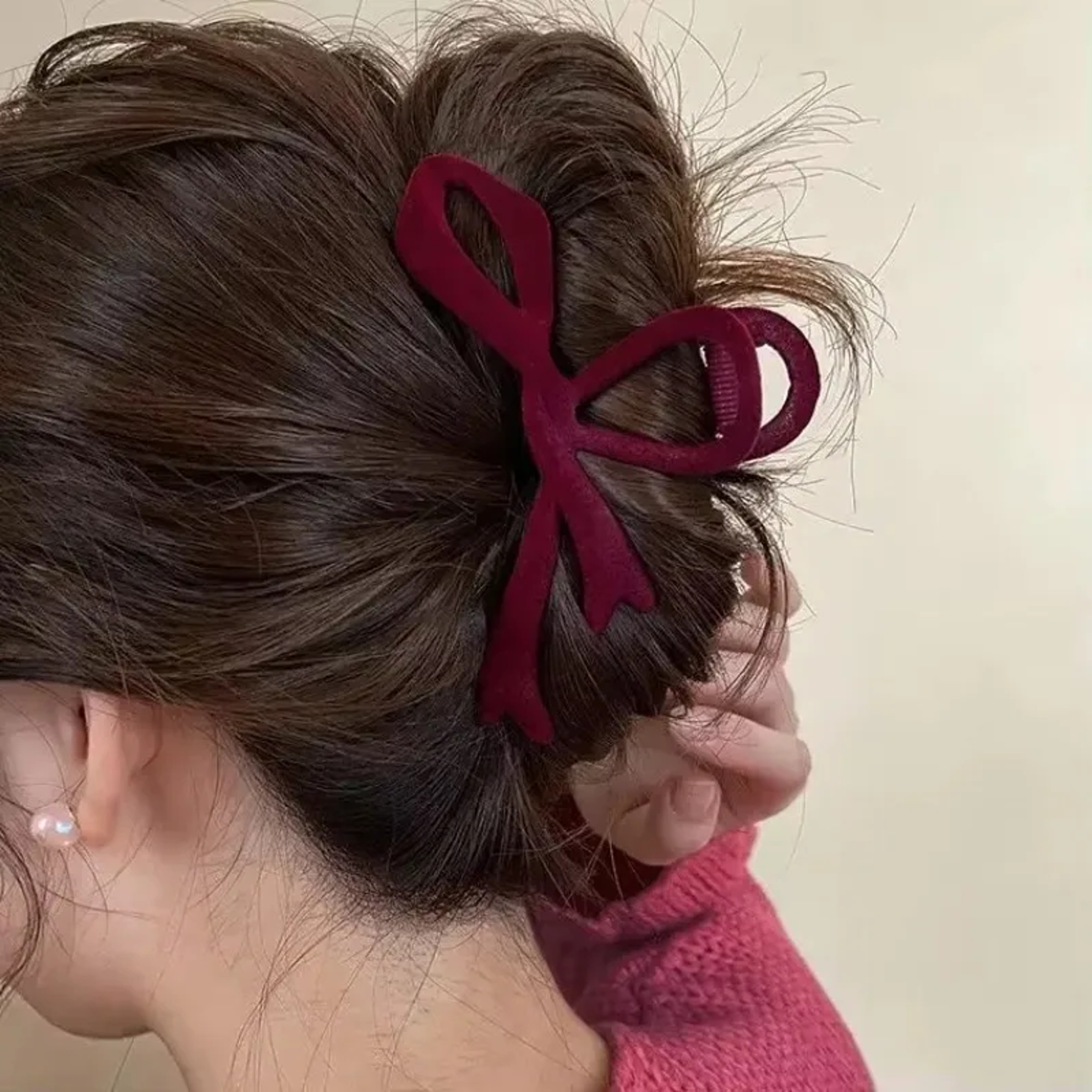 Red Velvet Bow Hair Clip for Women | Elegant Winter Hair Claw Clip | French Hairpin Gift Accessory – view 9
