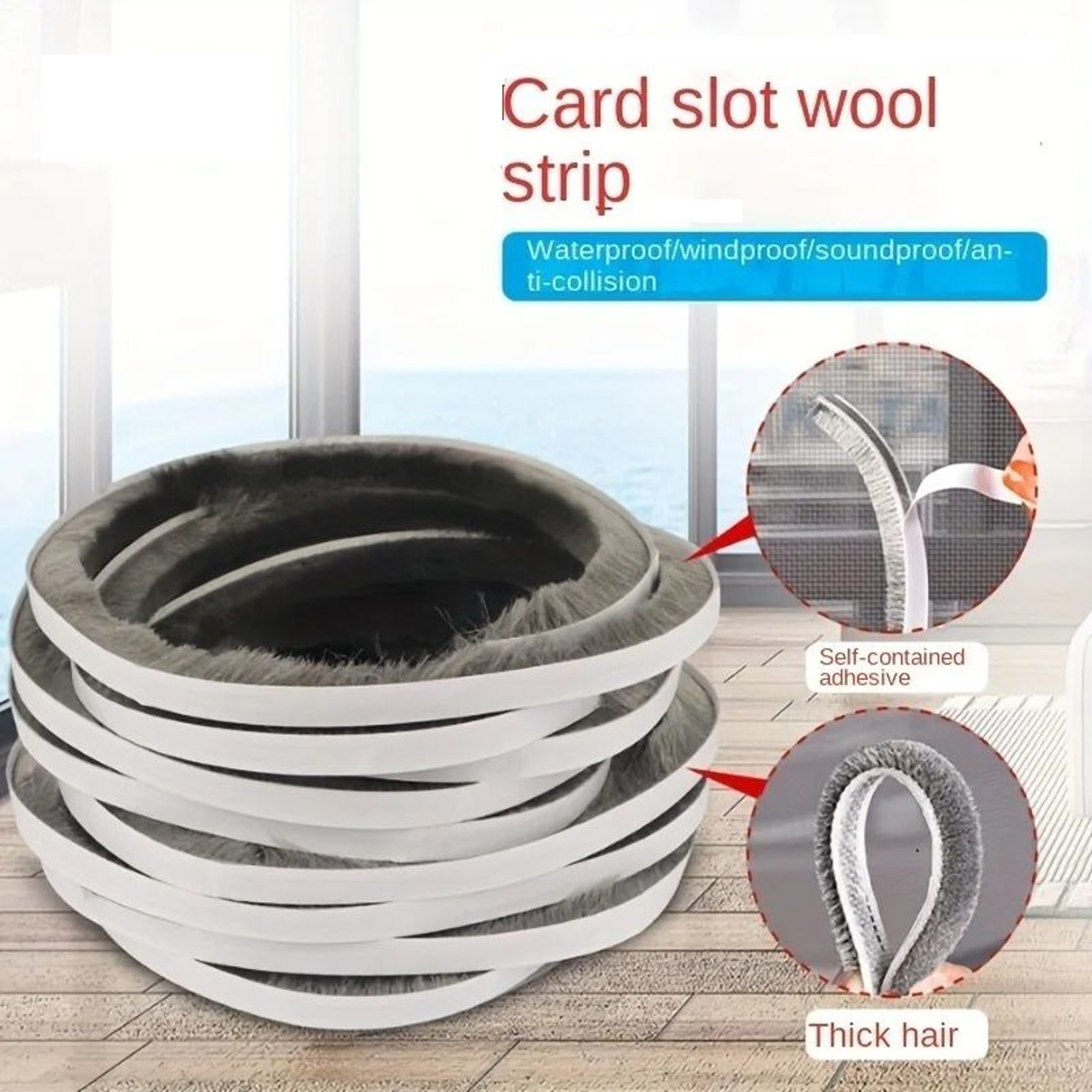 SelfAdhesive Weather Stripping Brush Windproof Dustproof Sound Insulation Seal For Doors  Windows 0