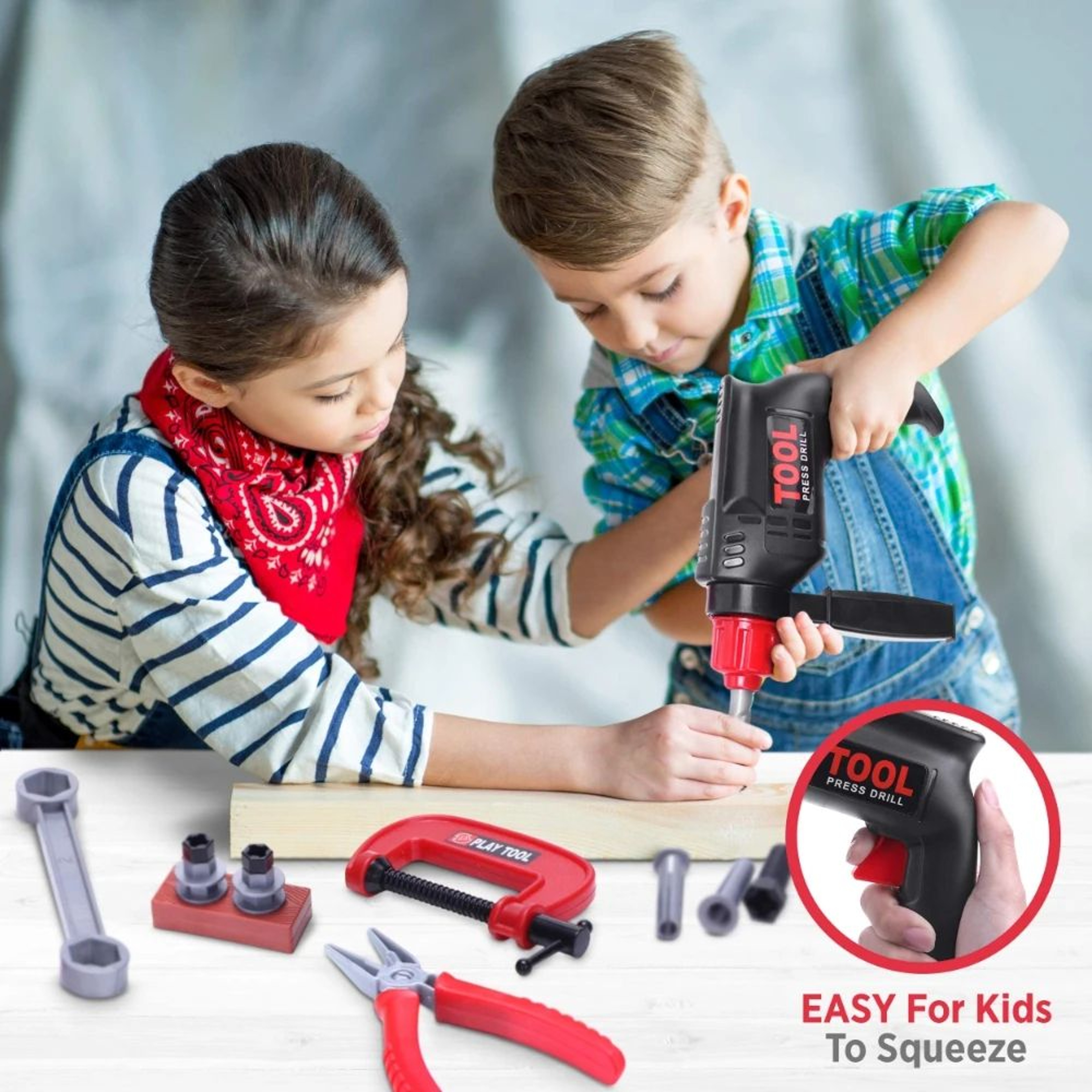 Kids Power Construction Toy Children Tool Set With Electric Toy Drill Build  Pretend Play Toolkit F 1