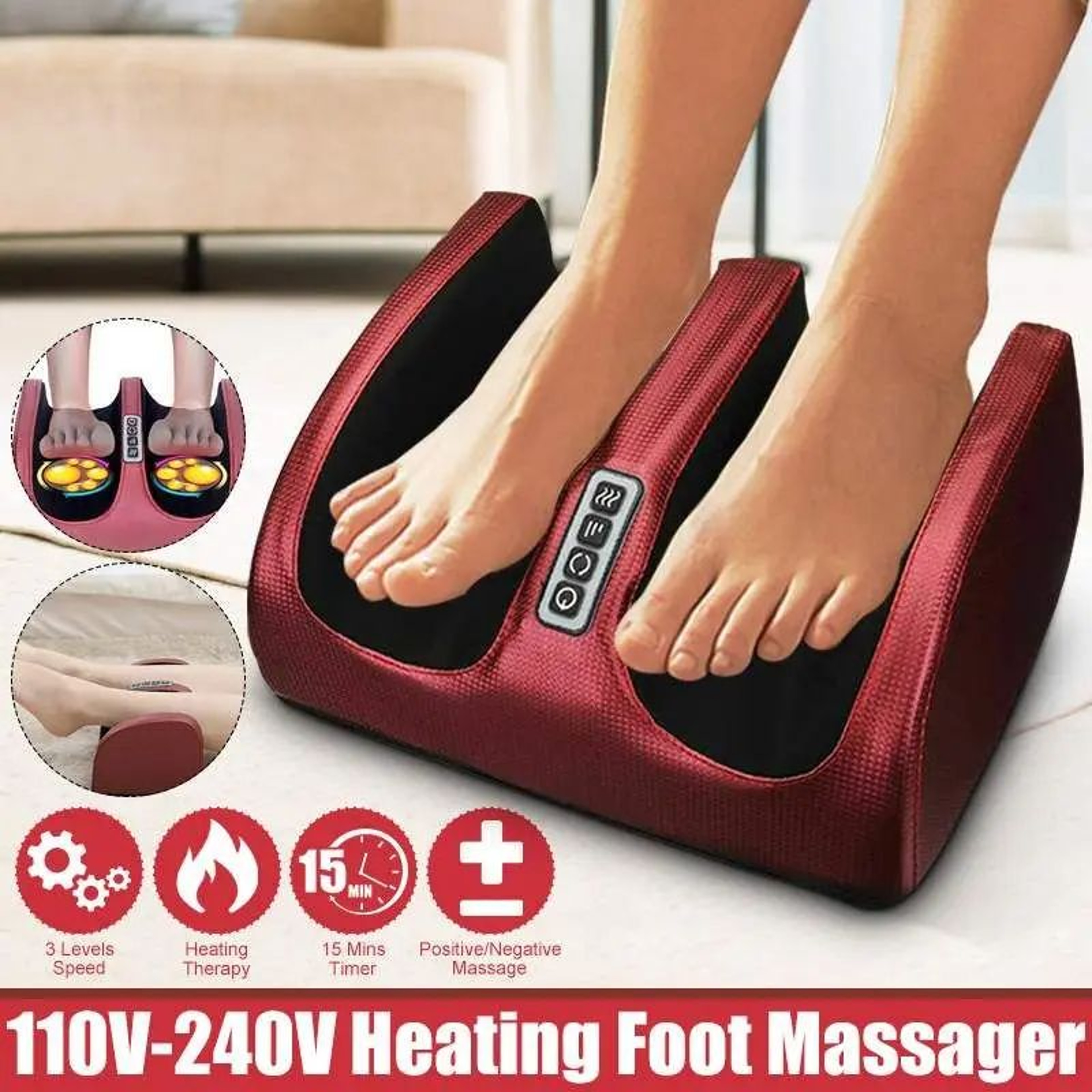 Electric Foot Massager With Heating Therapy Kneading Hot Compression For Muscle Relaxation Pain Rel 0