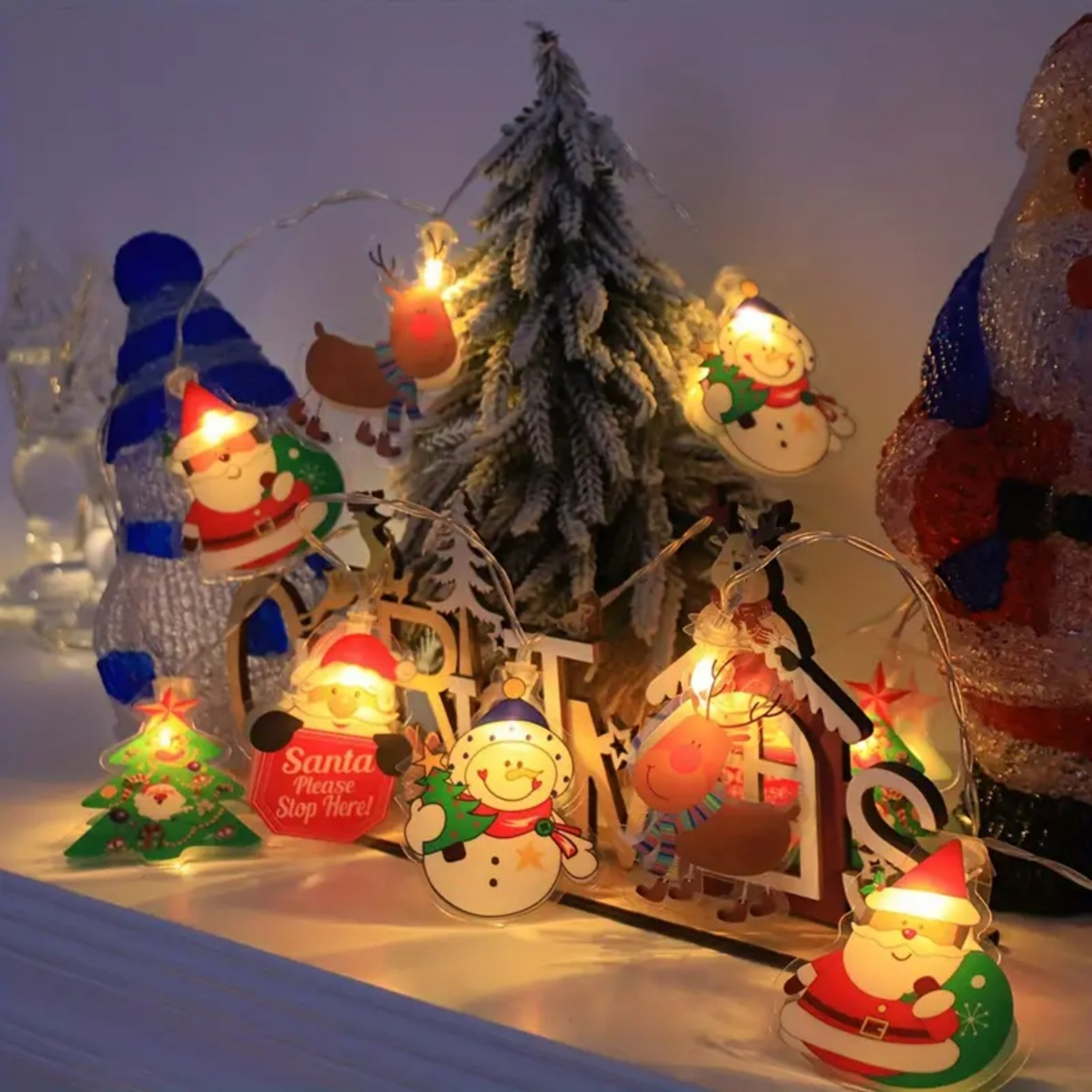 Christmas Tree, Santa Claus, Snowman, Reindeer LED String Lights Mix Pattern Fairy Lamps for Home, Garden, Holiday Party – view 4