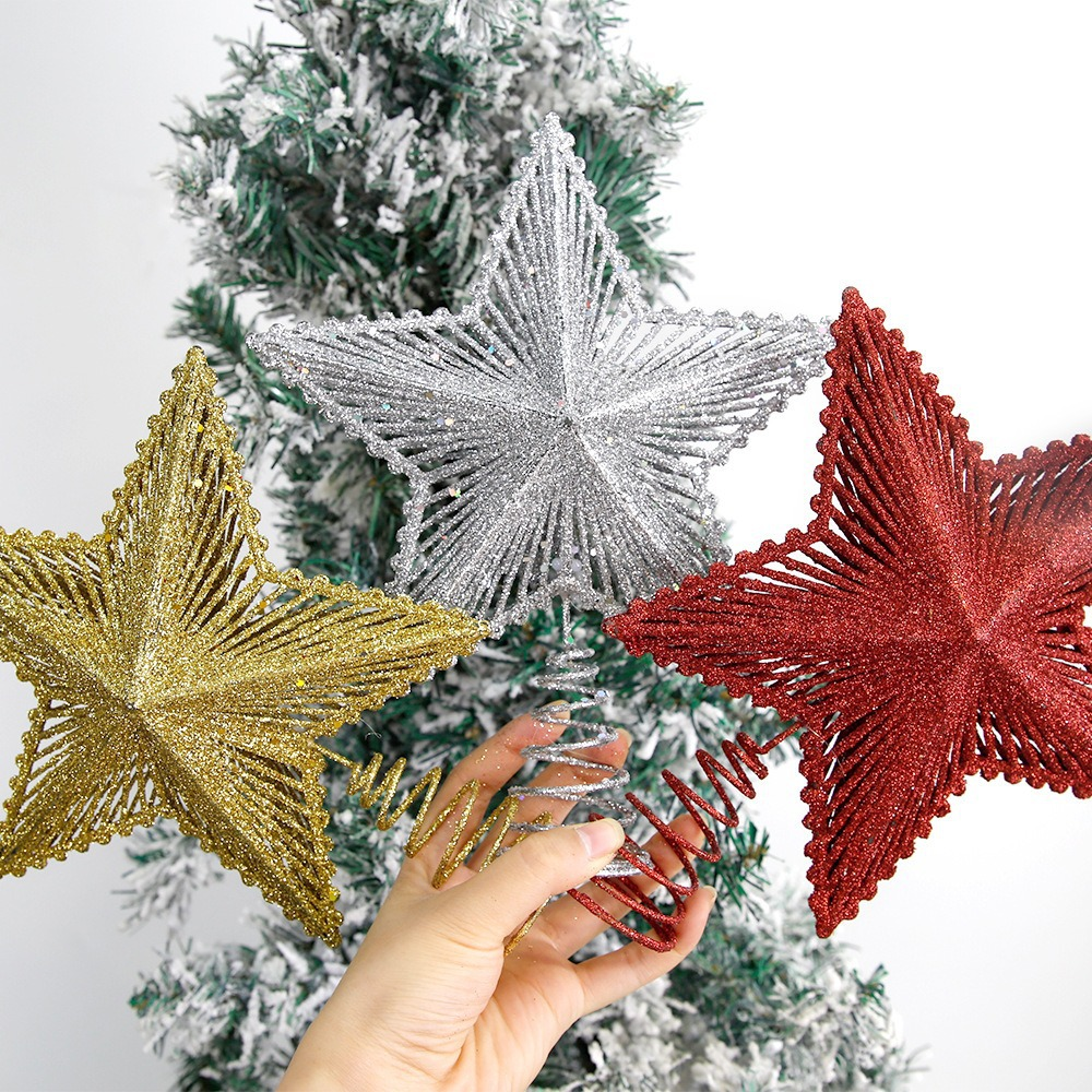Glitter Gold Hollow Star Tree Topper, Christmas Tree Top, Elegant Xmas Party Decoration for Home, Perfect New Year Gift – view 4