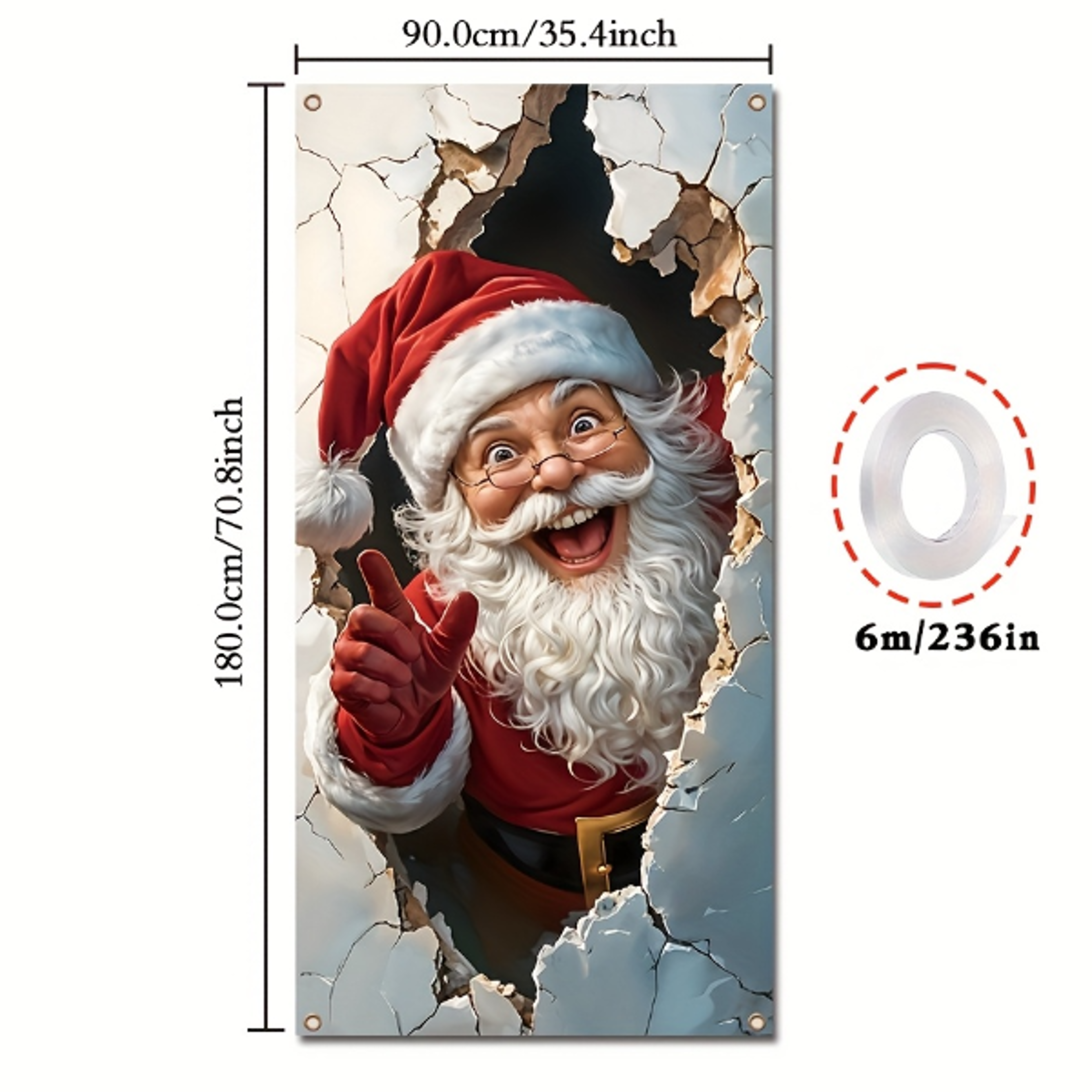 2D Flat 1 Piece Holiday Santa Door Banner  Perfect for Christmas and New Year Celebrations Entryw