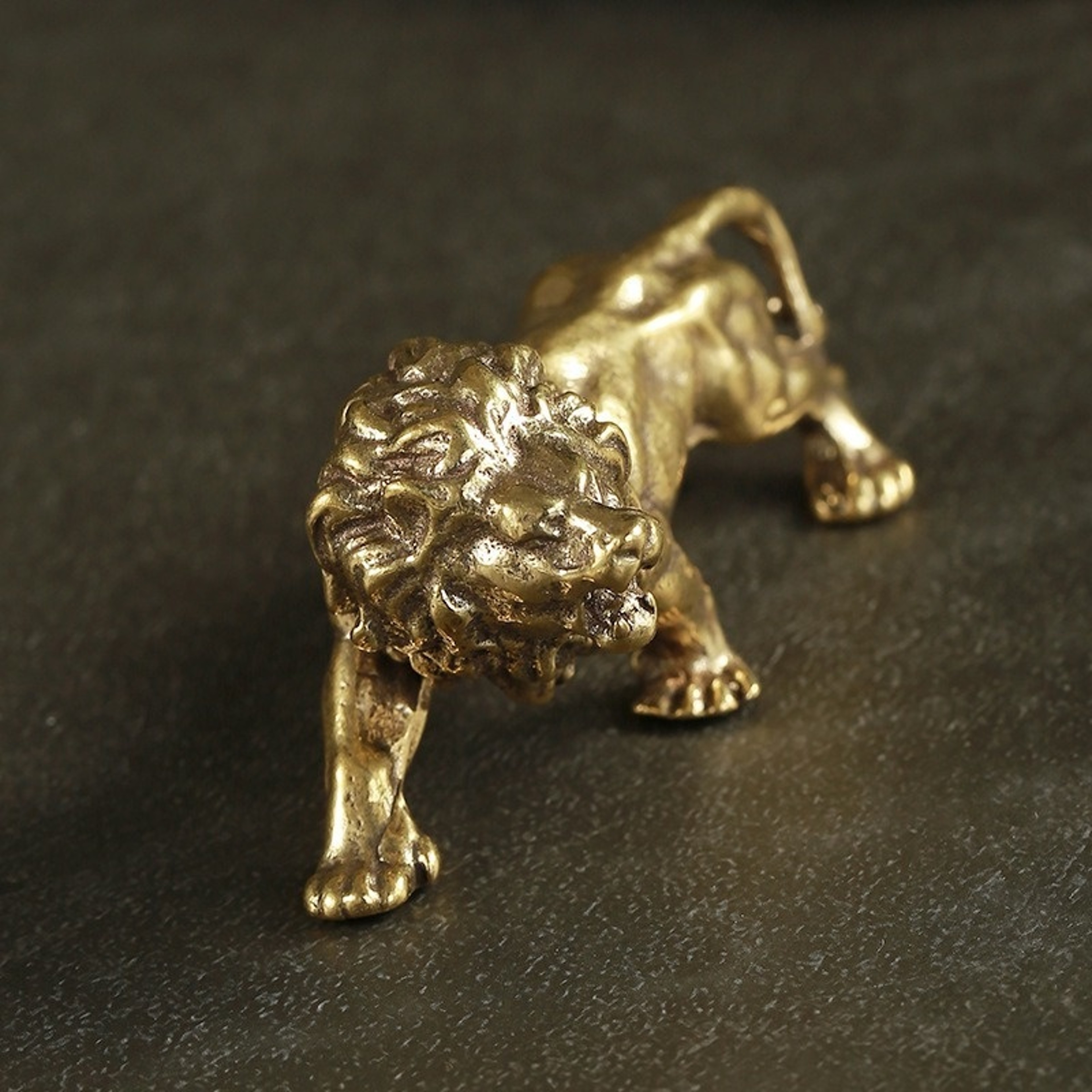 Male Lion King Statue, Antique Bronze, Solid Copper, Brass Sculpture, Mountain Lions Miniature Figures, Crafts Decor – view 4