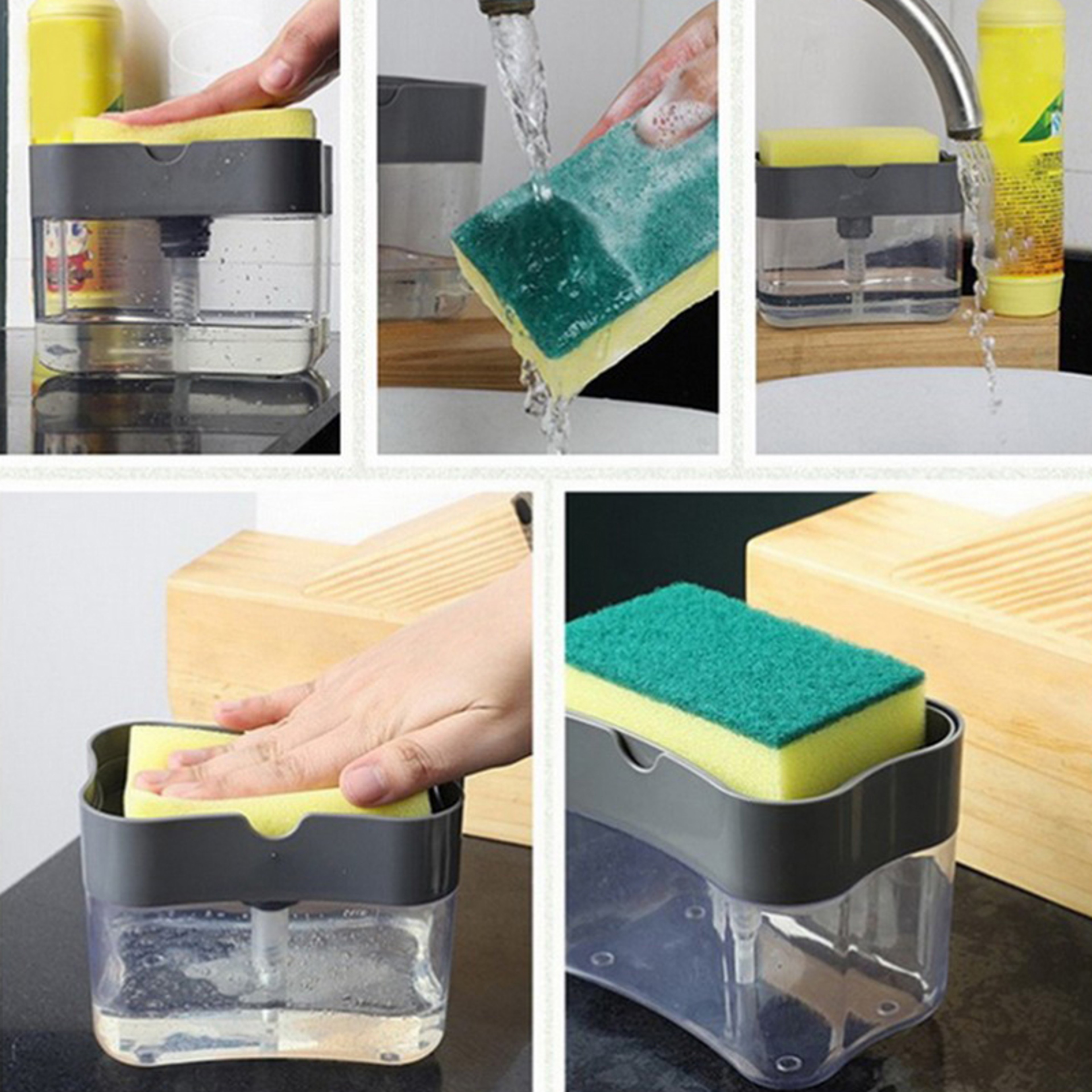 PressFlow Dish Soap Dispenser With Sponge Holder 3