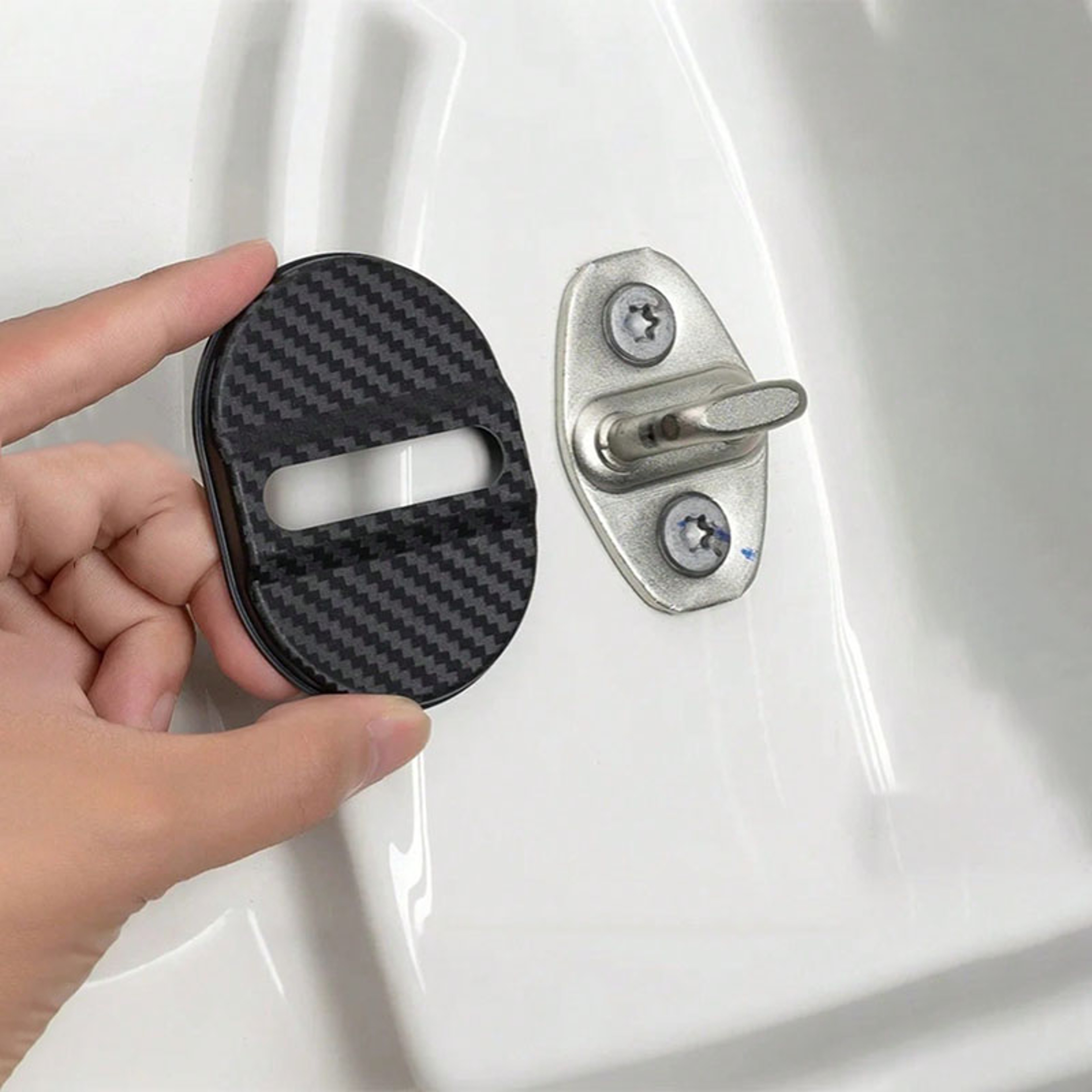 Universal Carbon Fiber Door Lock Protectors Universal Car Door Lock Covers For Shock  Noise Protect 2