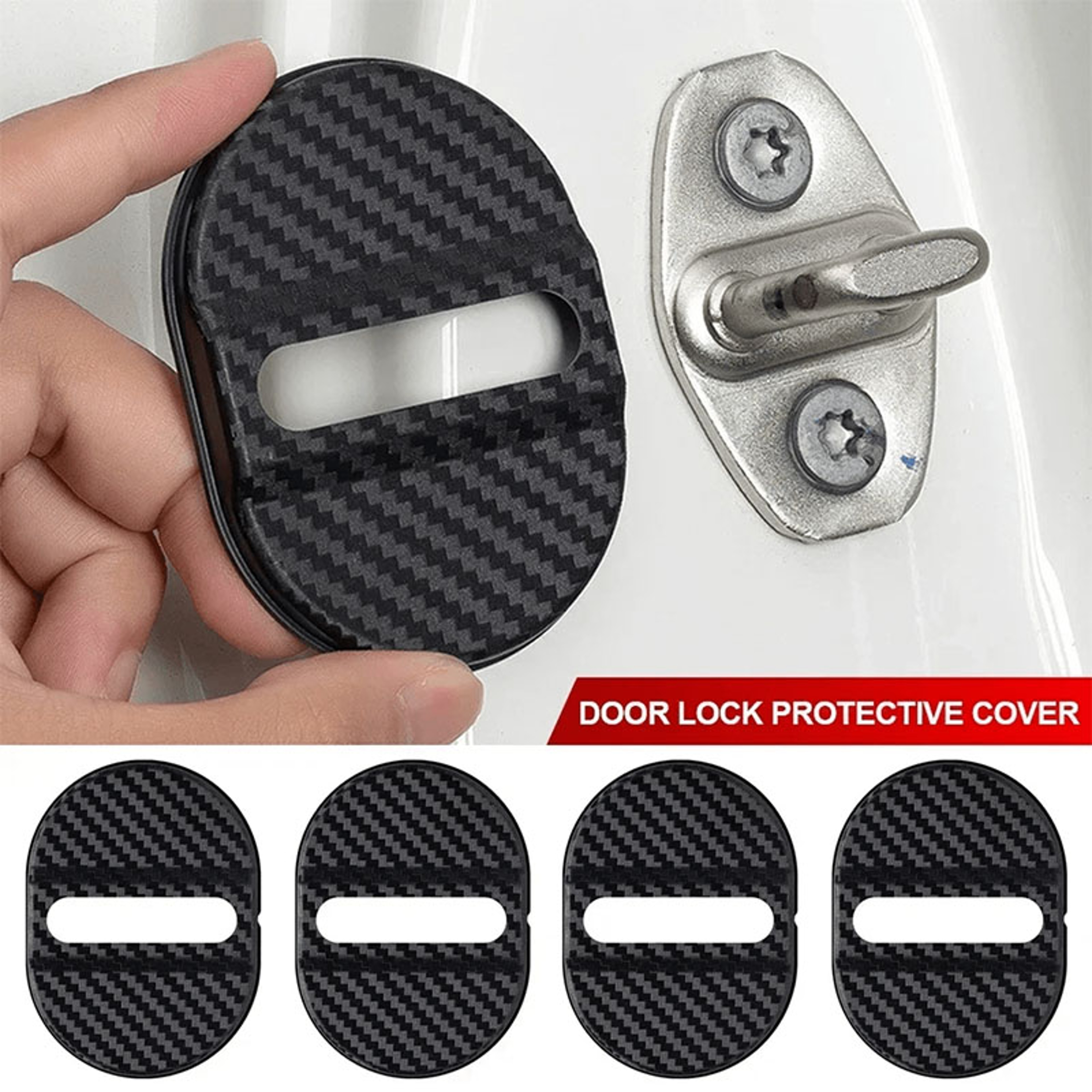 Universal Carbon Fiber Door Lock Protectors Universal Car Door Lock Covers For Shock  Noise Protect 3